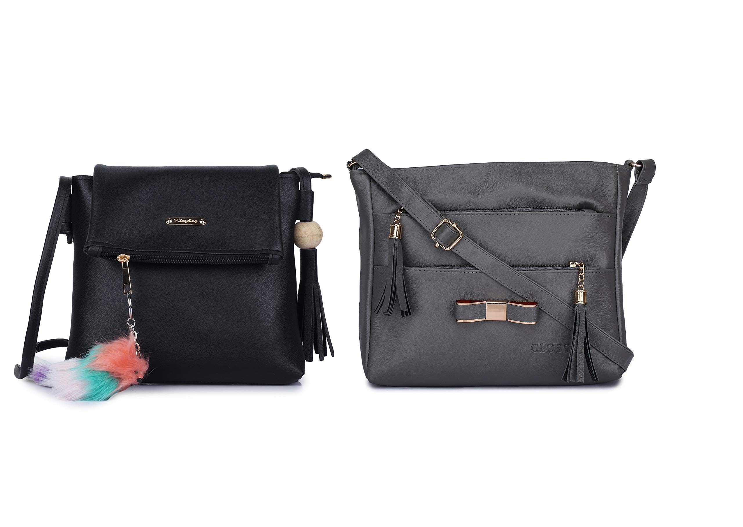 GLOSSY Womens Sling Bag (Set of 2, Black & Grey) (B08CHM73C6) Amazon Price History, Amazon Price Tracker