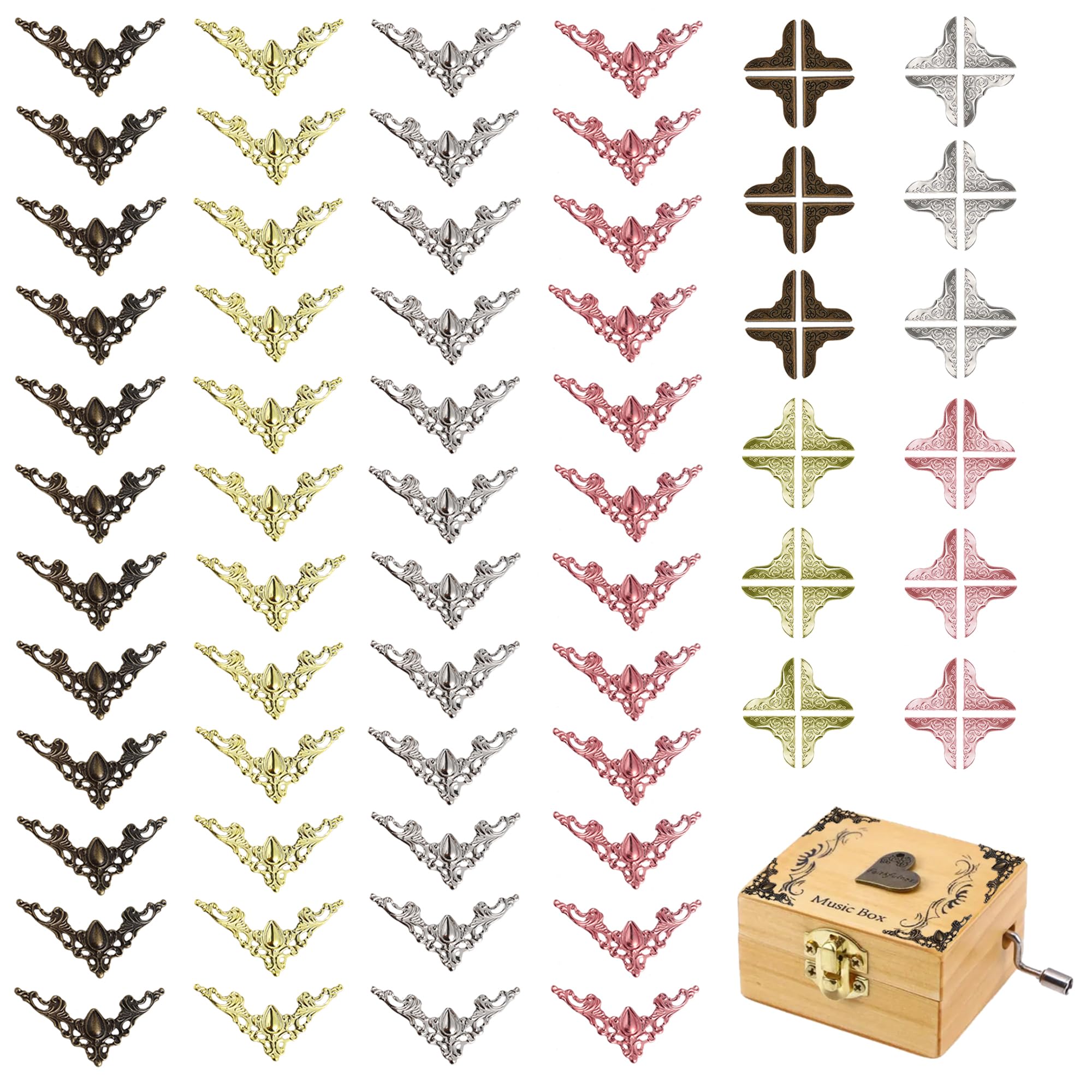 96 Angoli Protettori Per Libri In Metallo - Stile Retrò Per Album, Scatole E Libri - Decorazione E Protezione - Foto 8