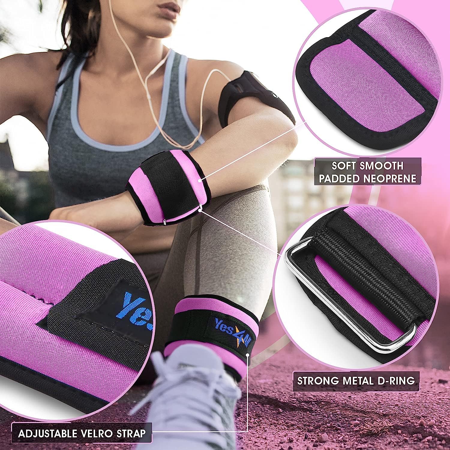 Yes4All Peso Caviglia in neoprene (0,9 kg - 4,5 kg) - Pesi unisex per la caviglia per camminare, arrampicarsi e fare ginnastica