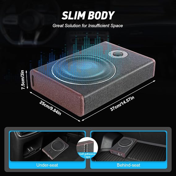 600W Underseat Subwoofers, 8-Inch Auto Audio, Car Subwoofer With Built In Amplifier, Under Seat Subwoofer Car, Active Sub Woofer 0-12Db Frequency 40Hz-200Hz 360° Surround Sound