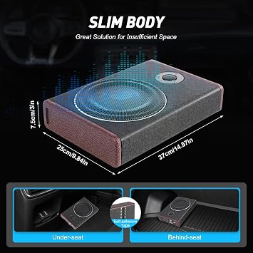 600W Underseat Subwoofers, 8-Inch Auto Audio, Car Subwoofer With Built In Amplifier, Under Seat Subwoofer Car, Active Sub Woofer 0-12Db Frequency 40Hz-200Hz 360° Surround Sound
