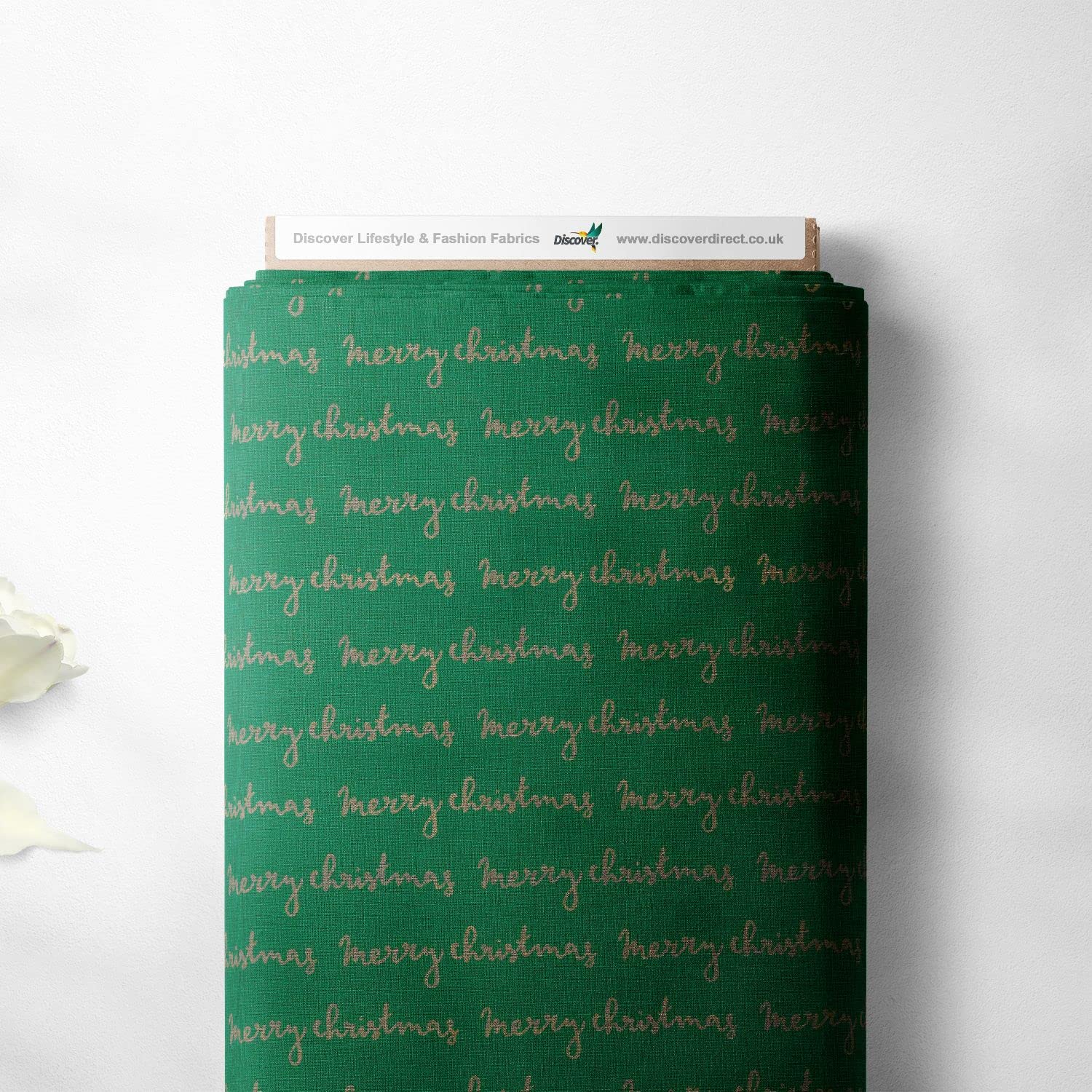 100% Cotton Xmas Foil Christmas Script Printed Metallic Design Quilting Craft Dress Quality Sewing Fabric Material | 44" - 112 cm Wide (per Half Metre, Green)