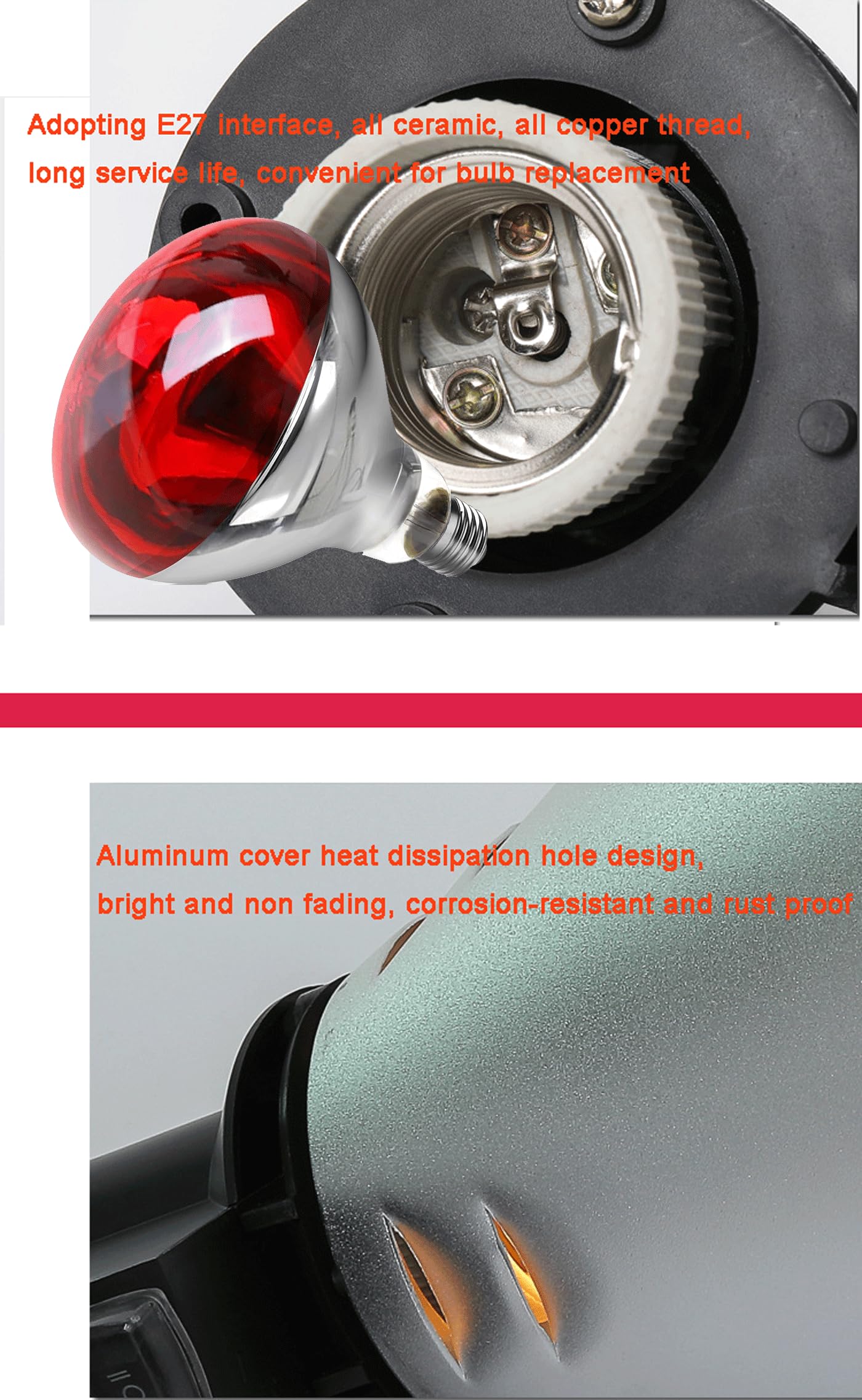 Lampada Riscaldante a Infrarossi 250W per Pollame, con 2,5m Filo Elettrico e 2m Catena Sospensione, 2 Temperature Eco (Alta/Bassa), Ideale per Galline, Anatre, Cuccioli di Cane e Maiale