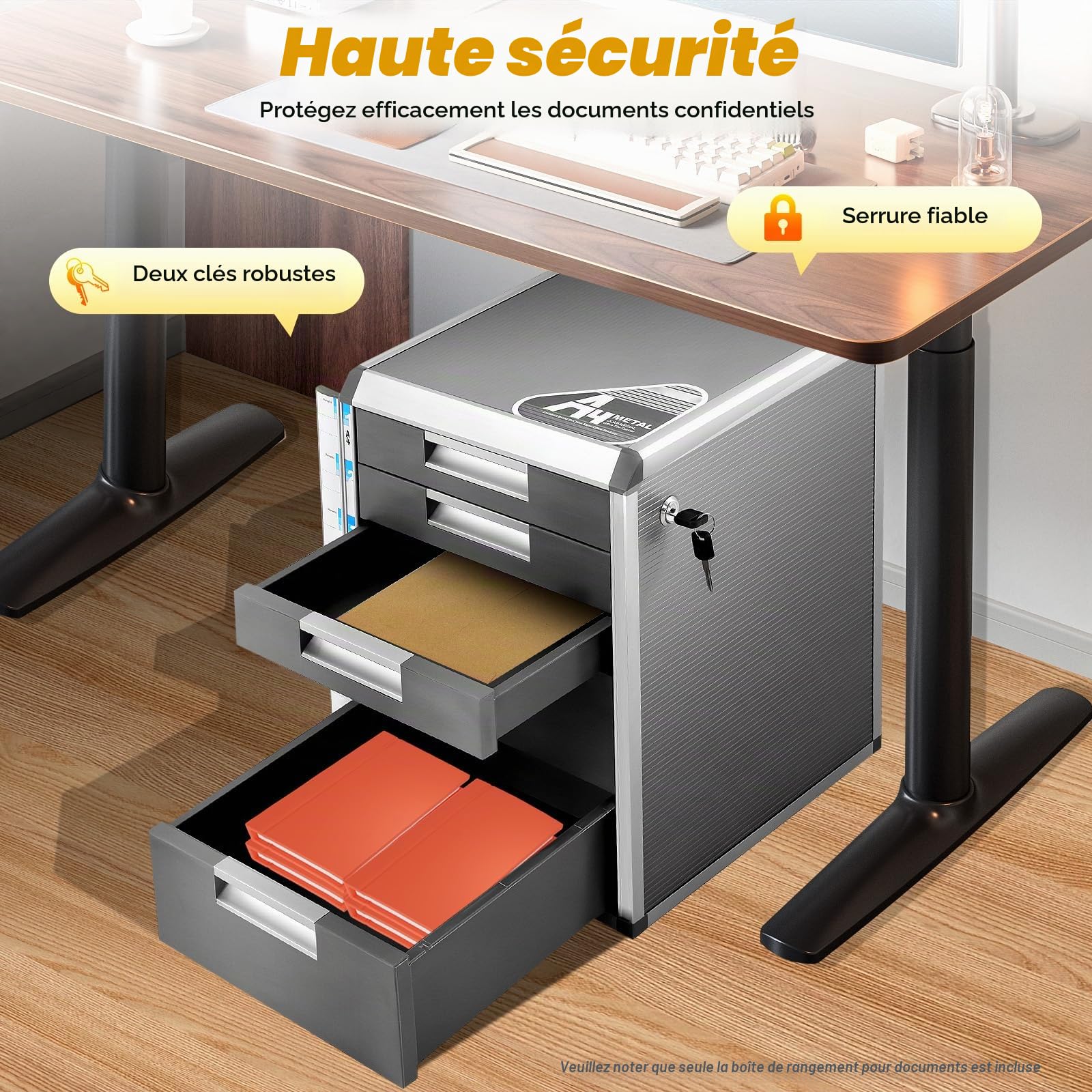 Boîte à tiroirs verrouillable en alliage d'aluminium avec 2 clés - Boîte de rangement pour documents - 35 x 31,5 x 40,5 cm (5 compartiments)