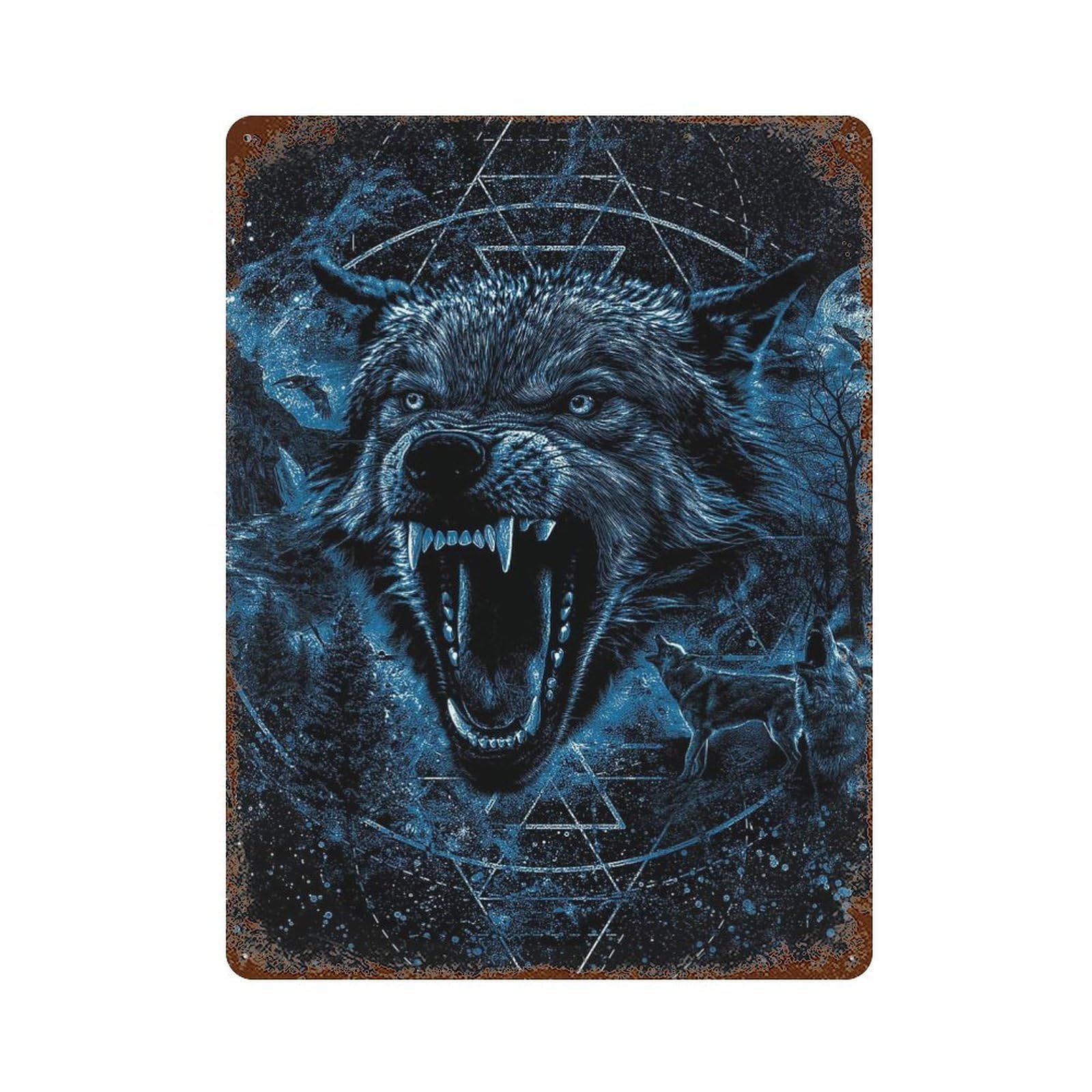 Wolf Vintage Metal Tin Sign 15.7"x11.8", Retro Wall Decor for Office, Studio And Wall Decor