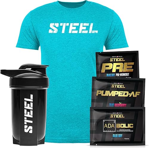 Paquete de acero preentrenamiento para hombres ADABólico, preentrenamiento y bombeo Energía limpia saludable con camiseta de entrenamiento de