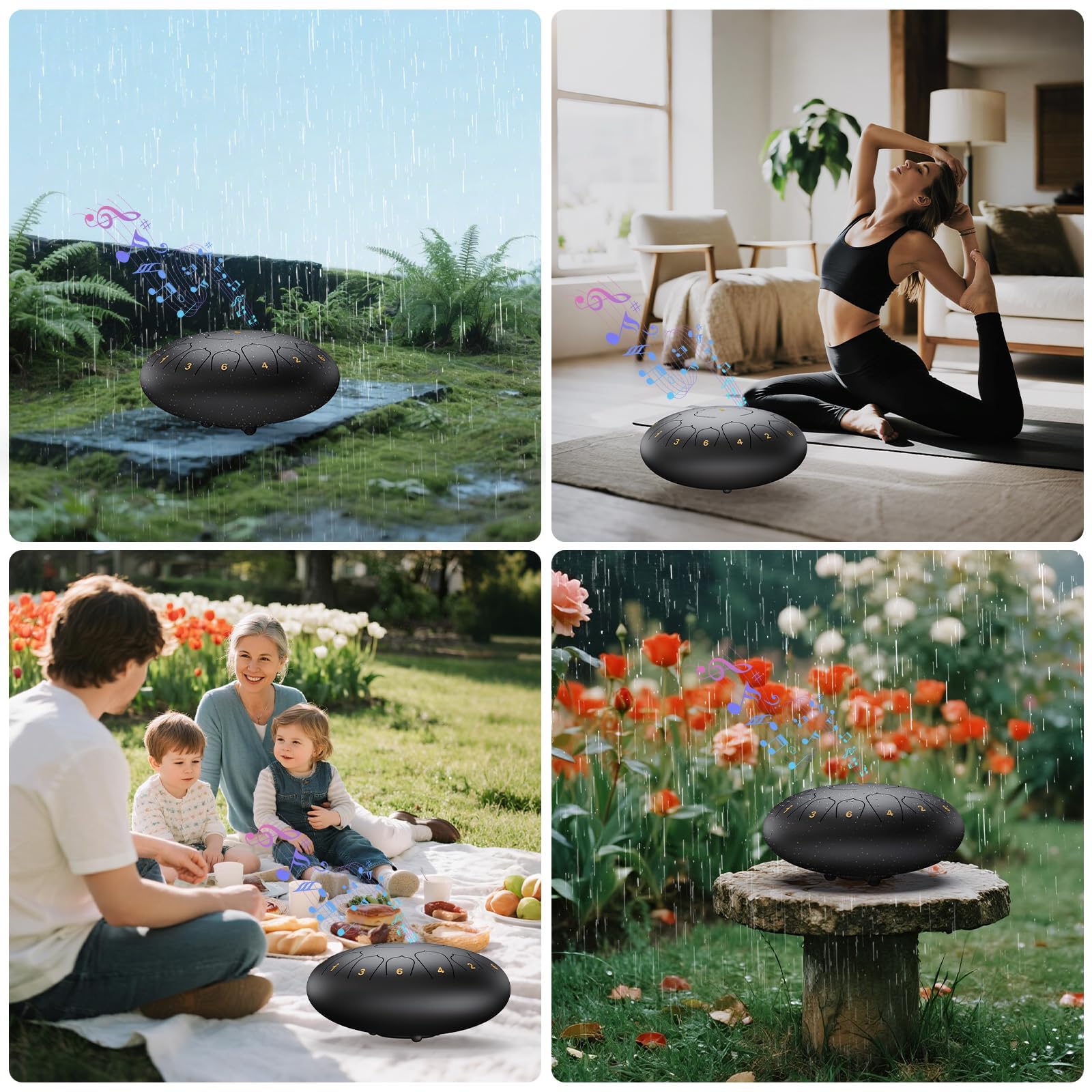 Tambor de lengua profesional de acero para adultos y niños, instrumento de percusión de mano de 8/12 pulgadas con notas de 11/13 para yoga, meditación, musicoterapia y conciertos (negro, 12 pulgadas)