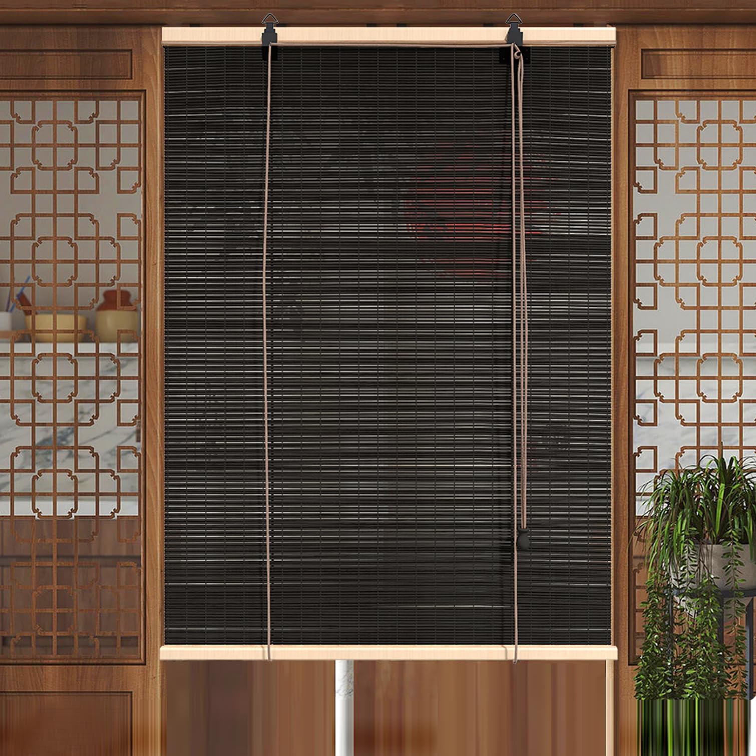 Tende a Rullo in bambù Naturale,Tapparella Bamboo Avvolgibile Cortina Oscurante da Esterno Interno,Nere Veneziana per Finestre,Personalizzate,Larghezza x Altezza (80cm x 180cm)
