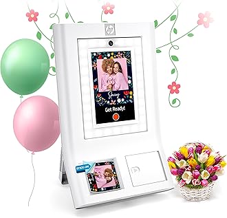 Sprocket Photo Booth Machine Instant Color Photo Printer - 10.1" Touchscreen Photobooth, LED Ring Light - Customize w/ 250+ Frames, Prints on 3x4 Zink Paper or Share via QR Code, Mobile App - White