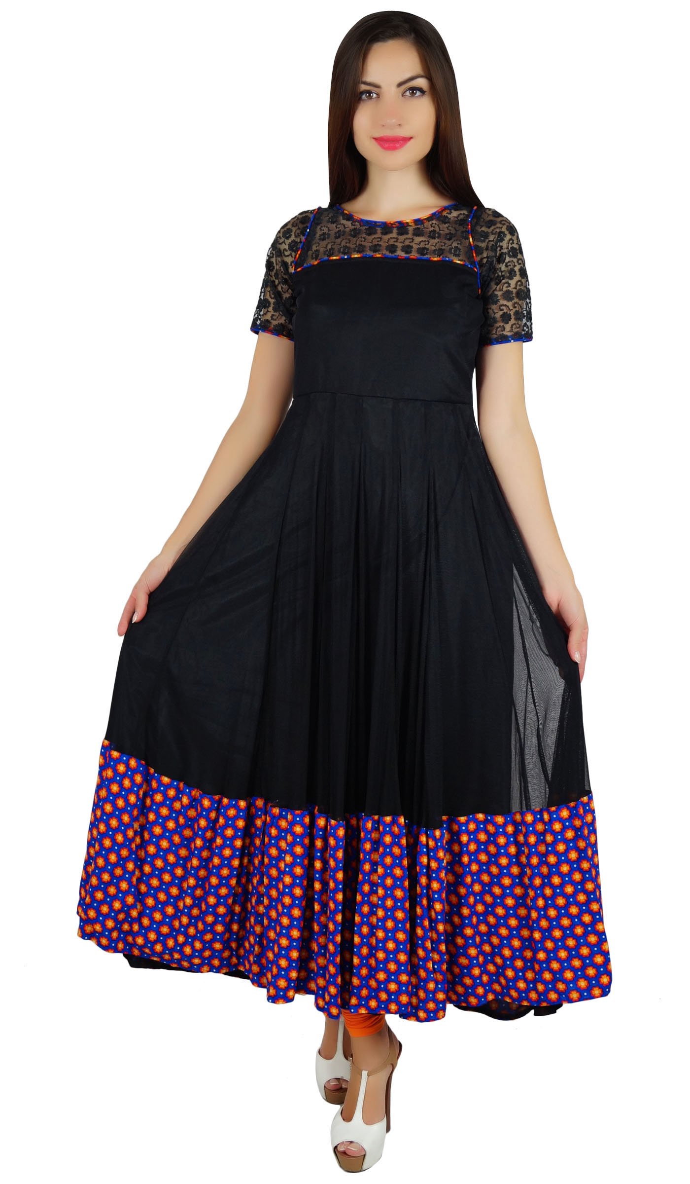 Bimba Womens Net Anarkali Kurta Designer Kurti Long Party Dress Indian Clothing Black