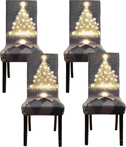 Paquete de 4 fundas protectoras para sillas de comedor, elásticas, extraíbles, lavables, cortas, para hotel, comedor, ceremonia, banquete, boda y
