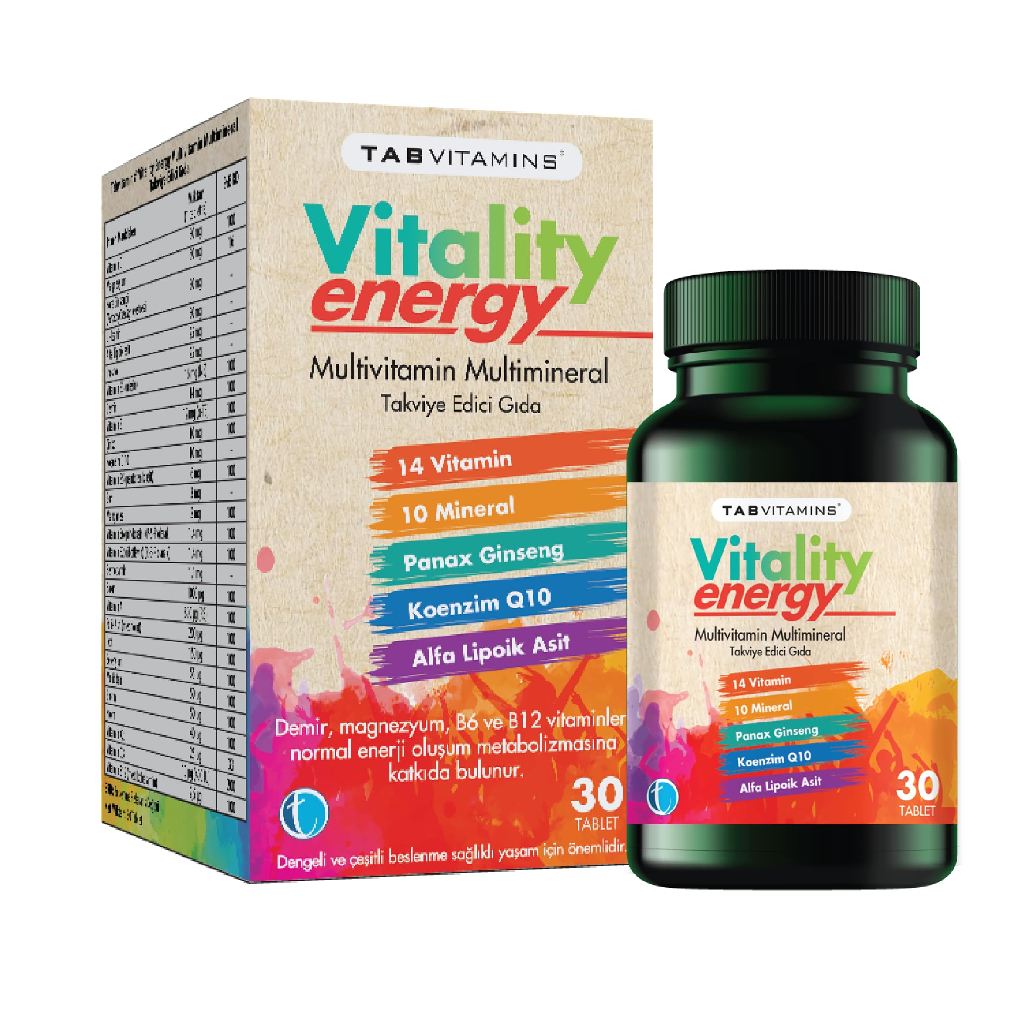 TABVITAMINS Vitality Energy 30 Tablet Multivitamin Multimineral