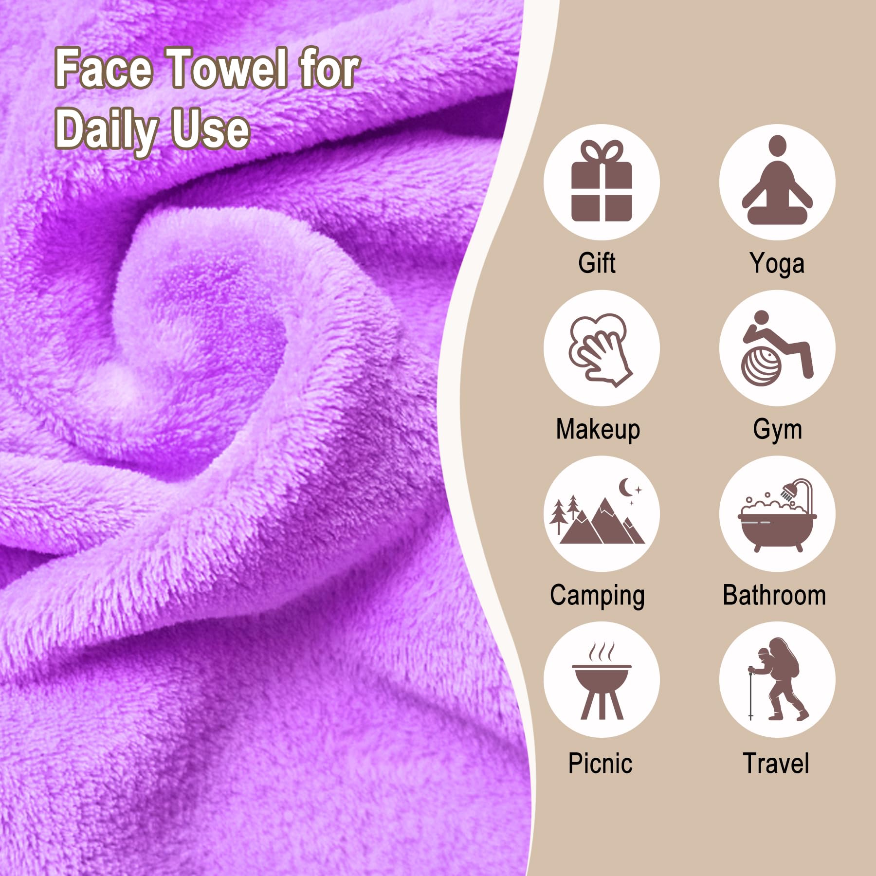 KODAMO Make-up-Entferner-Tuch, wiederverwendbare Make-up-Entferner-Pads, waschbare Reisetasche, Mikrofaser-Gesichtswaschtücher mit nur Wasser, 12 Stück/Violett