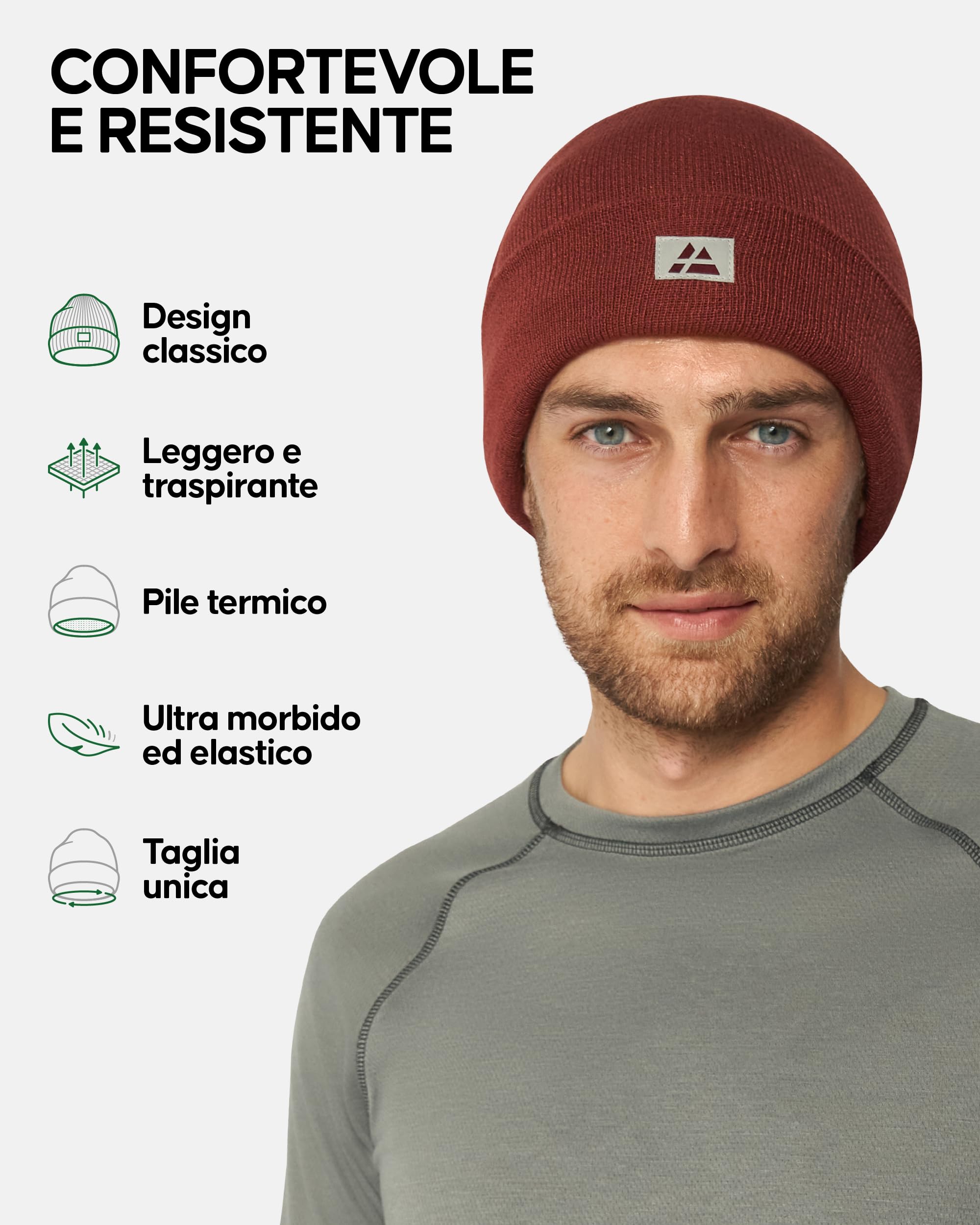 DANISH ENDURANCE Cappello Uomo Lana Merino e Fodera Pile, Berretto in Maglia, Taglia Unica Adulto, Beanie Invernale, per Sci e Sport