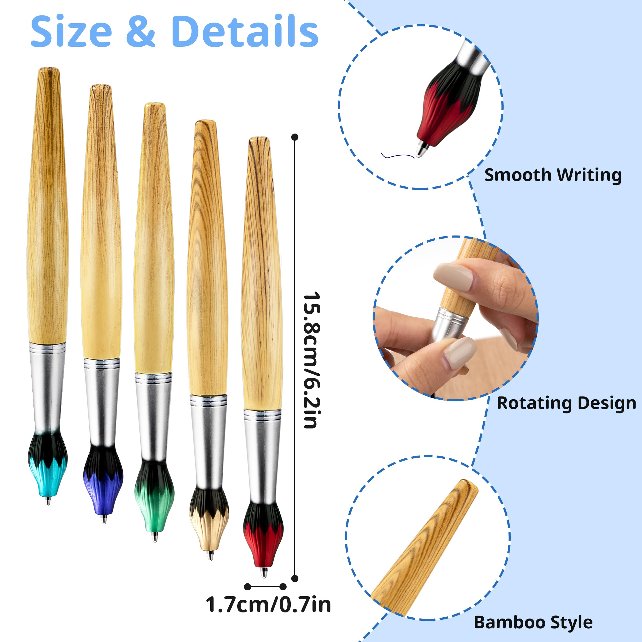 Colarr 50 Penne A Sfera A Forma Di Pennello In Bambù - 5 Colori Vivaci Con Inchiostro Nero, Ideali Per Insegnanti, Scuola E Attività Artistiche - 4
