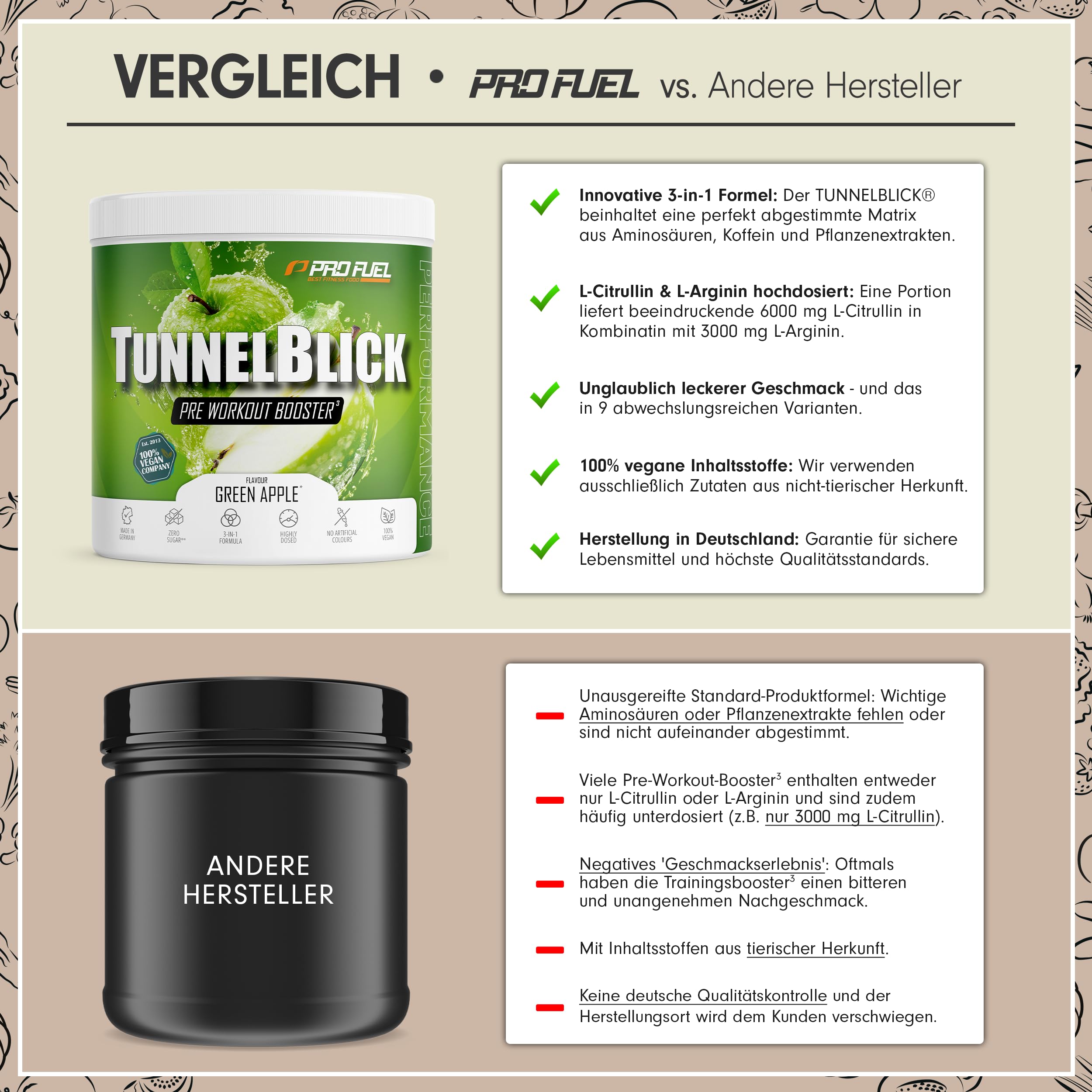 Pre-Workout-Booster³ GRÜNER APFEL 440g - unglaublich lecker - TUNNELBLICK Trainingsbooster³ mit Citrullin, Arginin, Taurin, Koffein, Guarana und Magnesium - optimal hochdosiert - 100% vegan