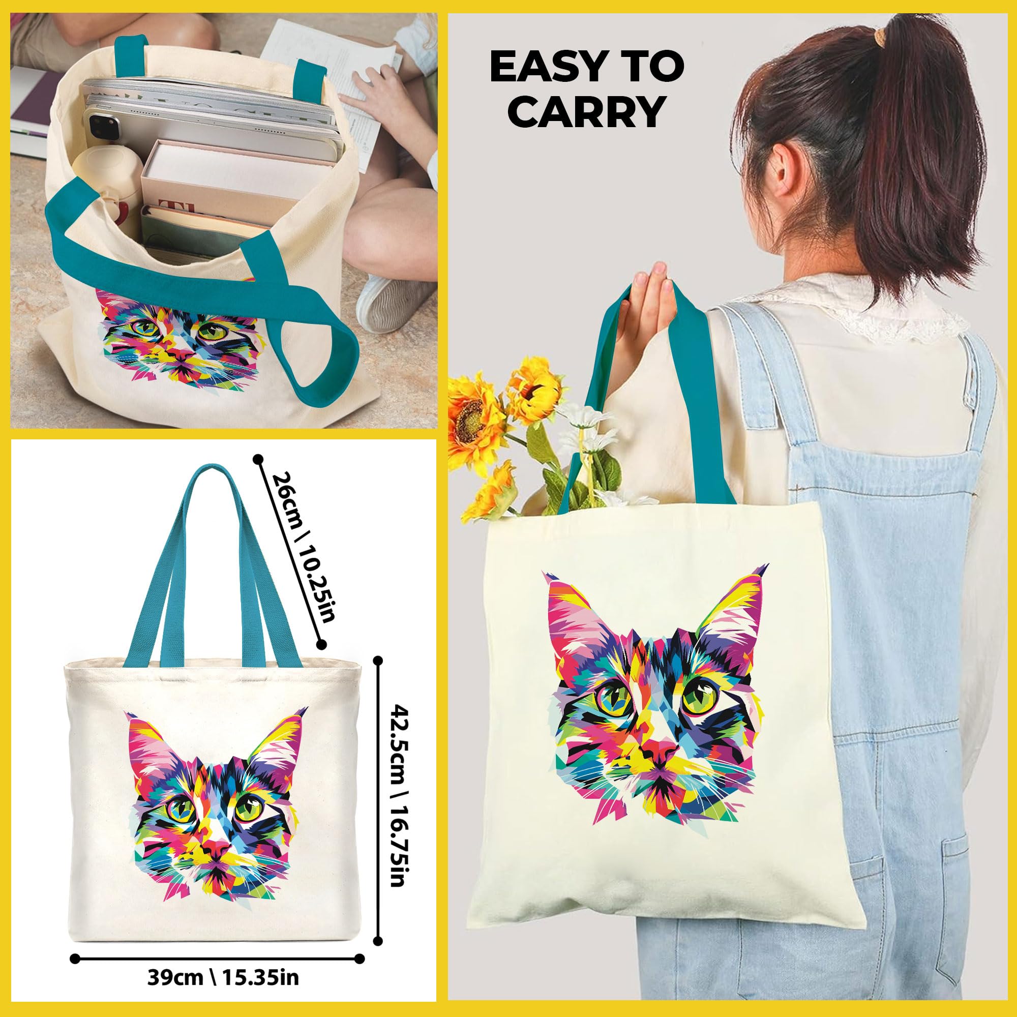 Goelite Cat Pattern Tote Bag For Women With Zipper | Canvas Cloth Totes For Grocery, Shopping, Girls College And Daily Use | Aesthetic Stylist Look Travel Handbag For Multipurpose Use 2