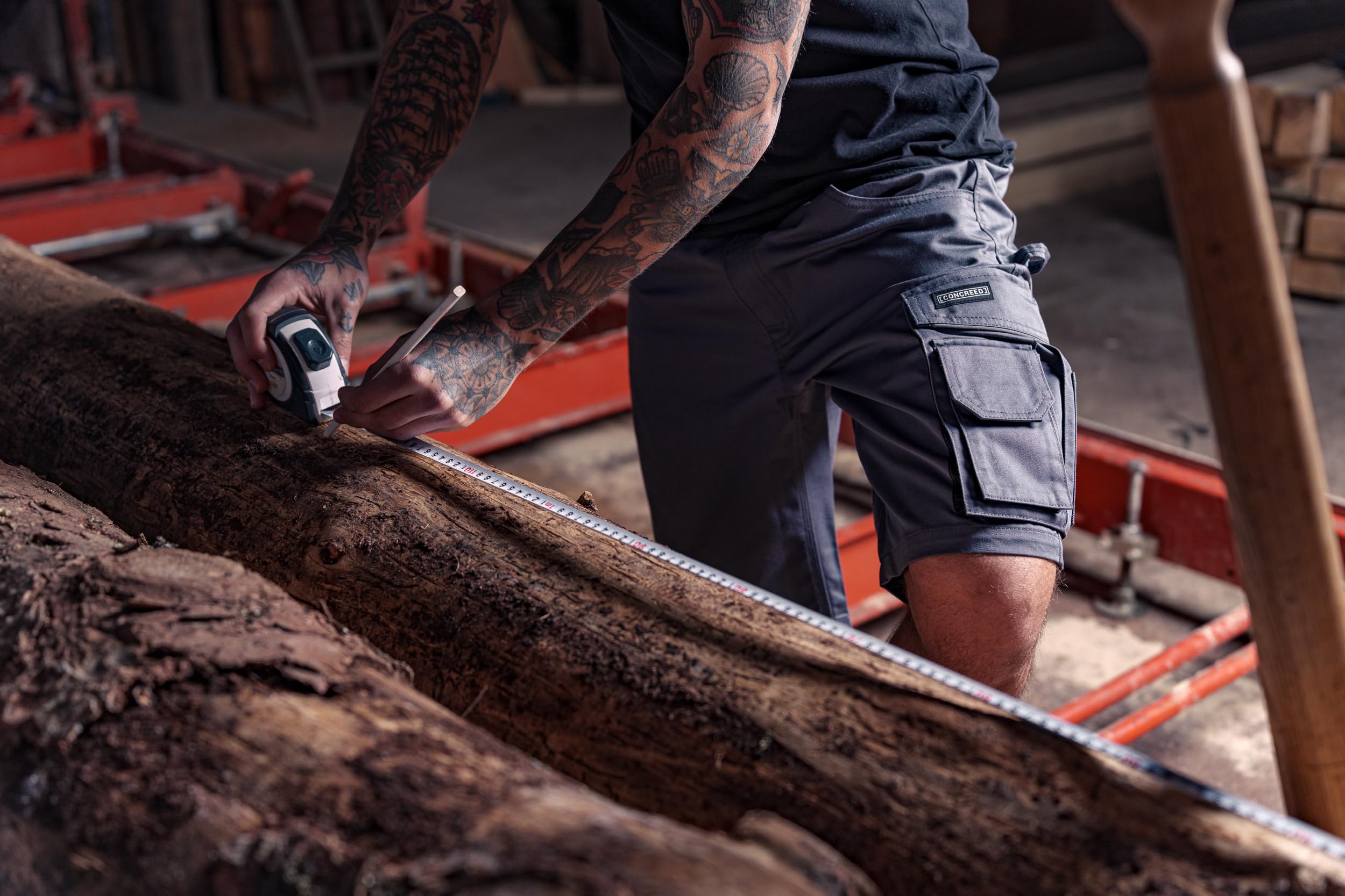 Short de travail professionnel pour homme - Short de travail résistant avec taille extensible et poches cargo - Vêtement de travail d'été robuste pour la construction et le jardin
