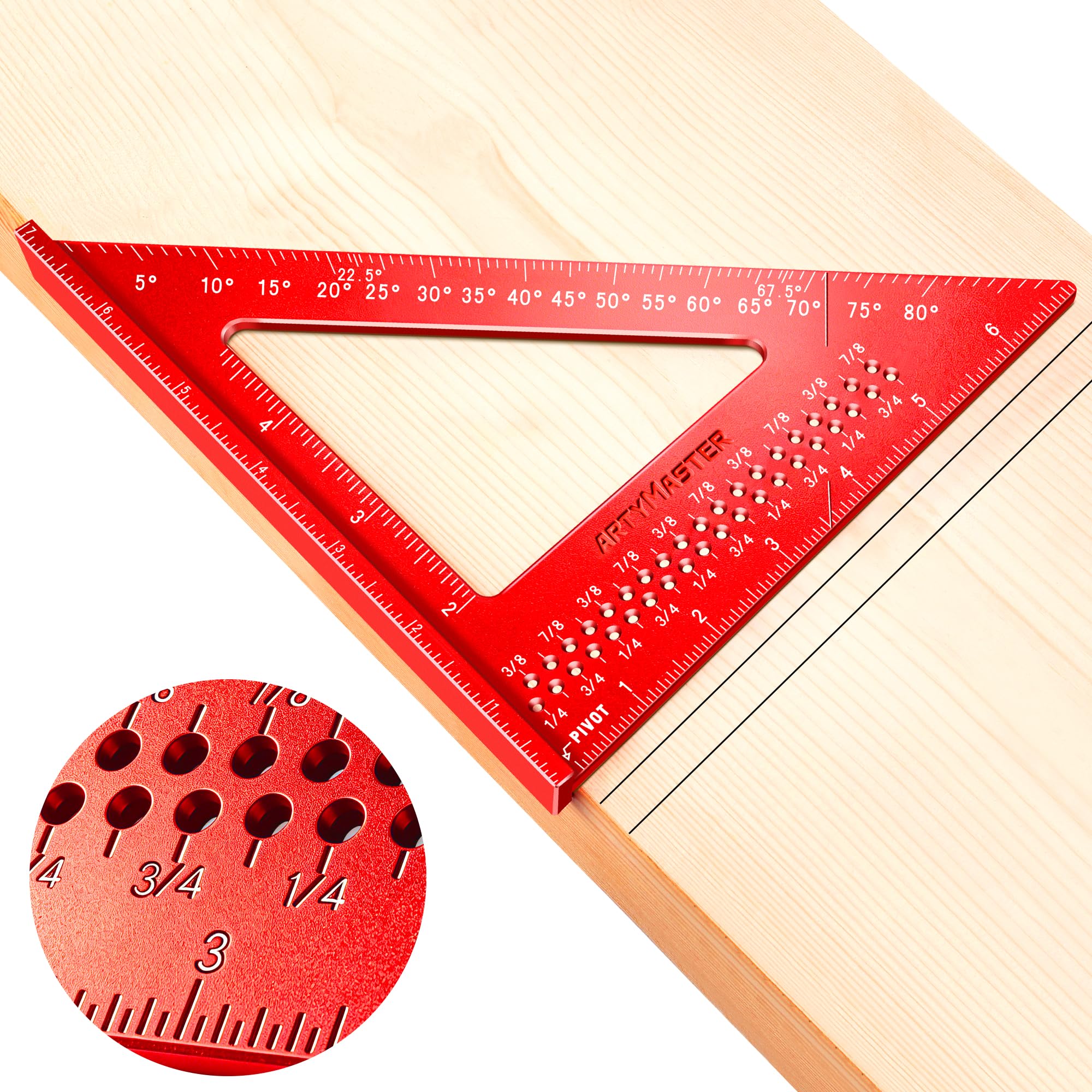 7 inch Carpenter Square, 1/16" Precision Hole Scribing Square Tools, 0-90° Aluminum Alloy…