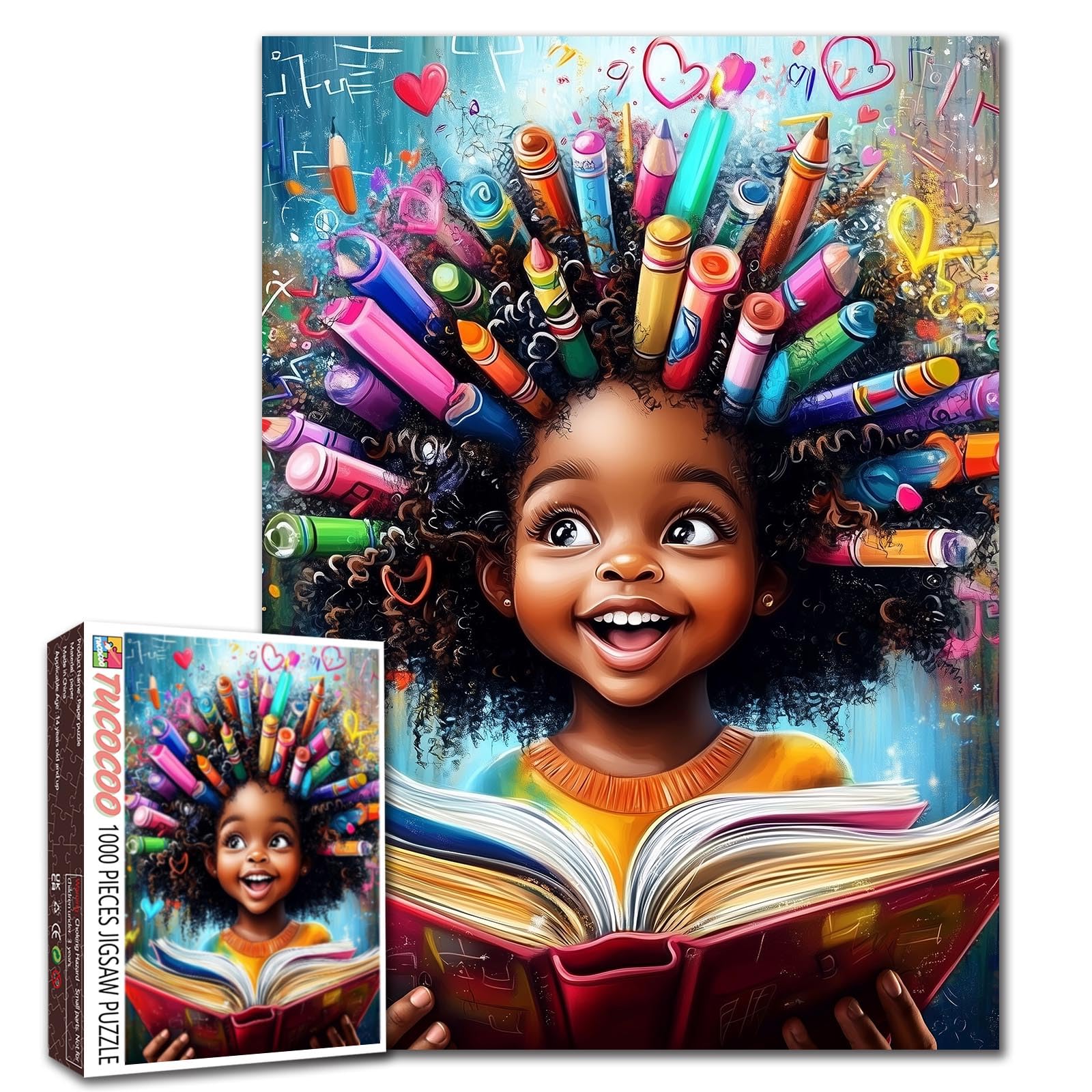 Native Africa Girl Puzzle 1000 Pièces pour Adultes - Jolie Peinture Noire - Décoration Murale - Animal Chat - Bricolage - Cadeau Artistique