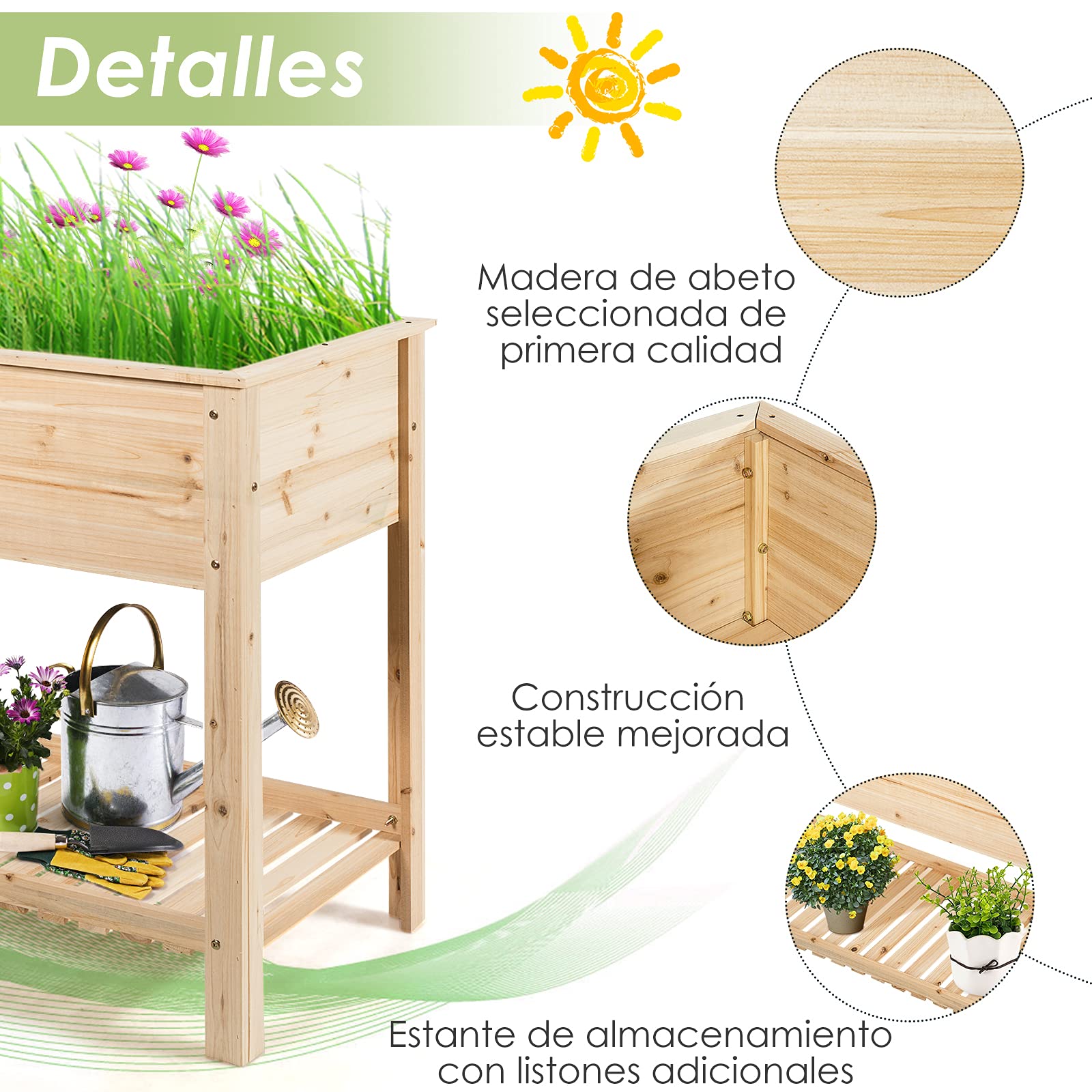COSTWAY Maceta Elevada de Madera Jardinera Elevada para Plantas Flores Cama para Planta Cultivo para Jardín Exterior Patio (92 x 41x 81 cm)