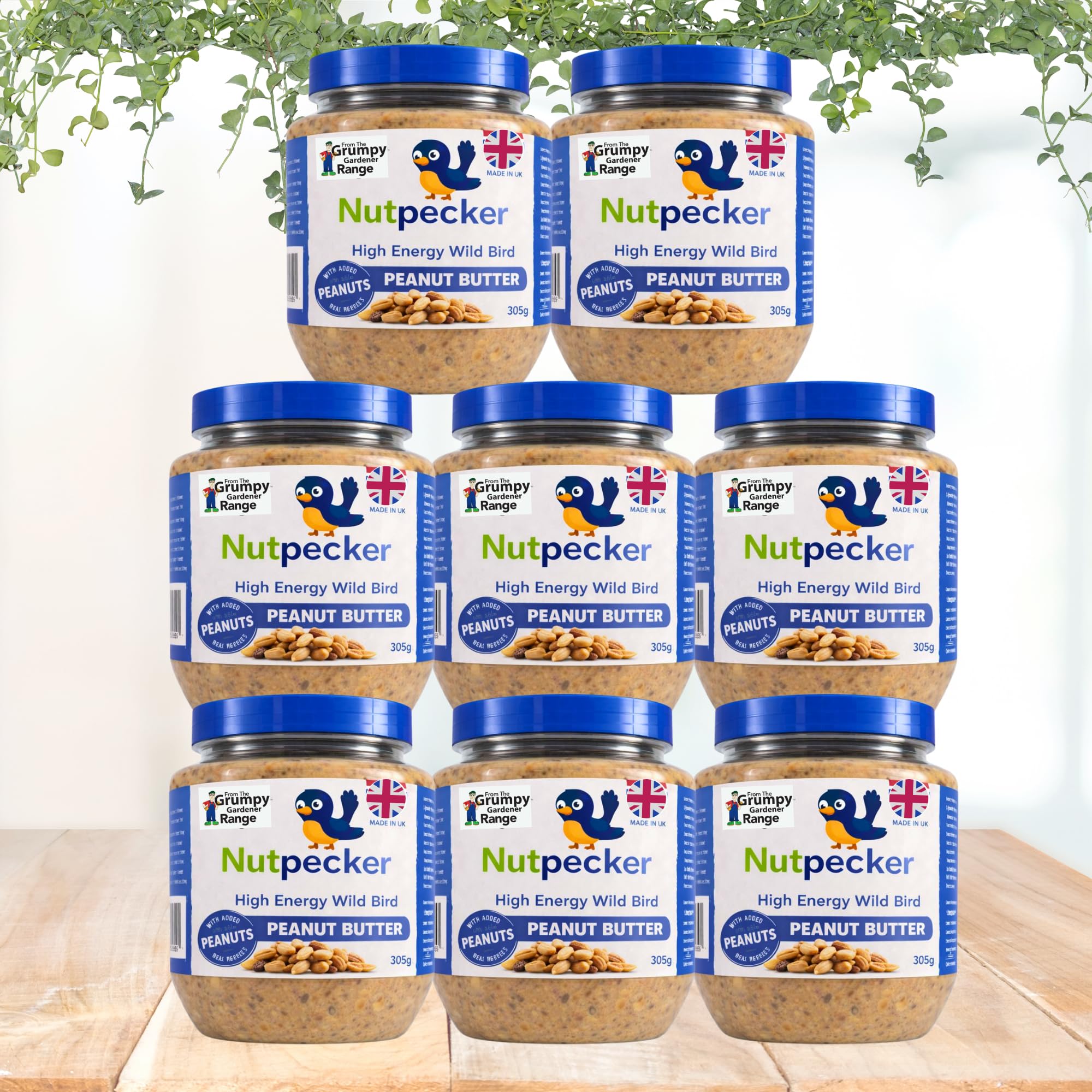 Grumpy Gardener NutPecker Peanut Butter Bird Food for Wild Birds - Suet Bird Feeding Nourishment, High-Energy Made in the UK Wild Bird Food | Original Flavor 8 x 330g each