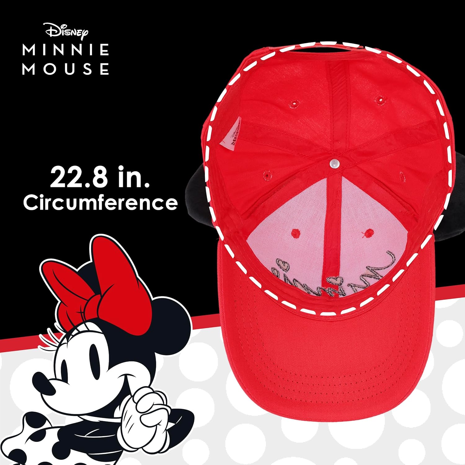 Disney Minnie Mouse Baseball Cap Hat, 3D Ears and Polka Dot Bow with Embroidered Script, Red - Image 5