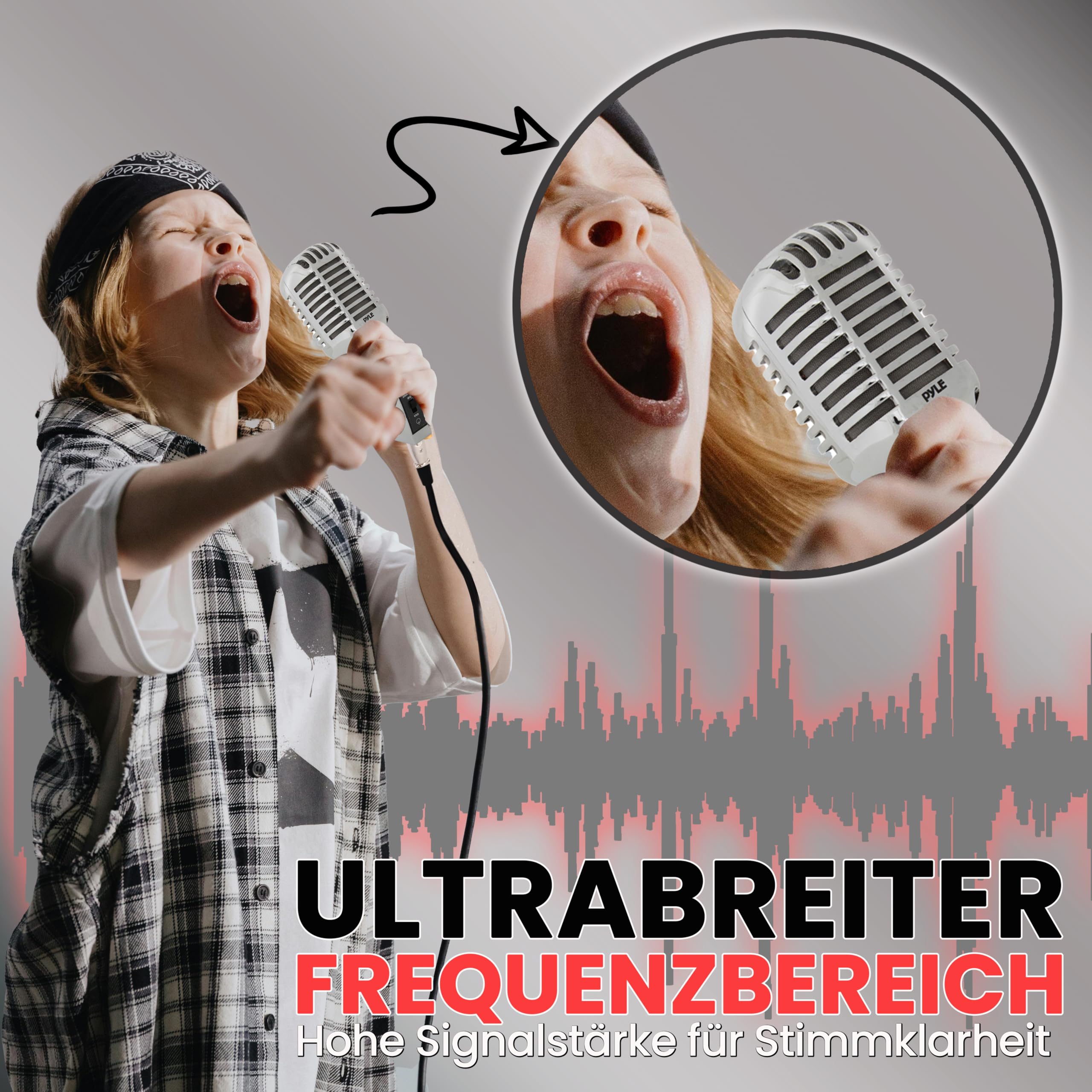 Pyle Dynamisches Mikrofon, Klassisches Retro Vintage Style- Mic, Mikrofon, Gesangmikrofon- mit 4.88m XLR Kabel- Kompatibel mit universellem Ständer, Für Live-Auftritte & Studioaufnahmen, Silber