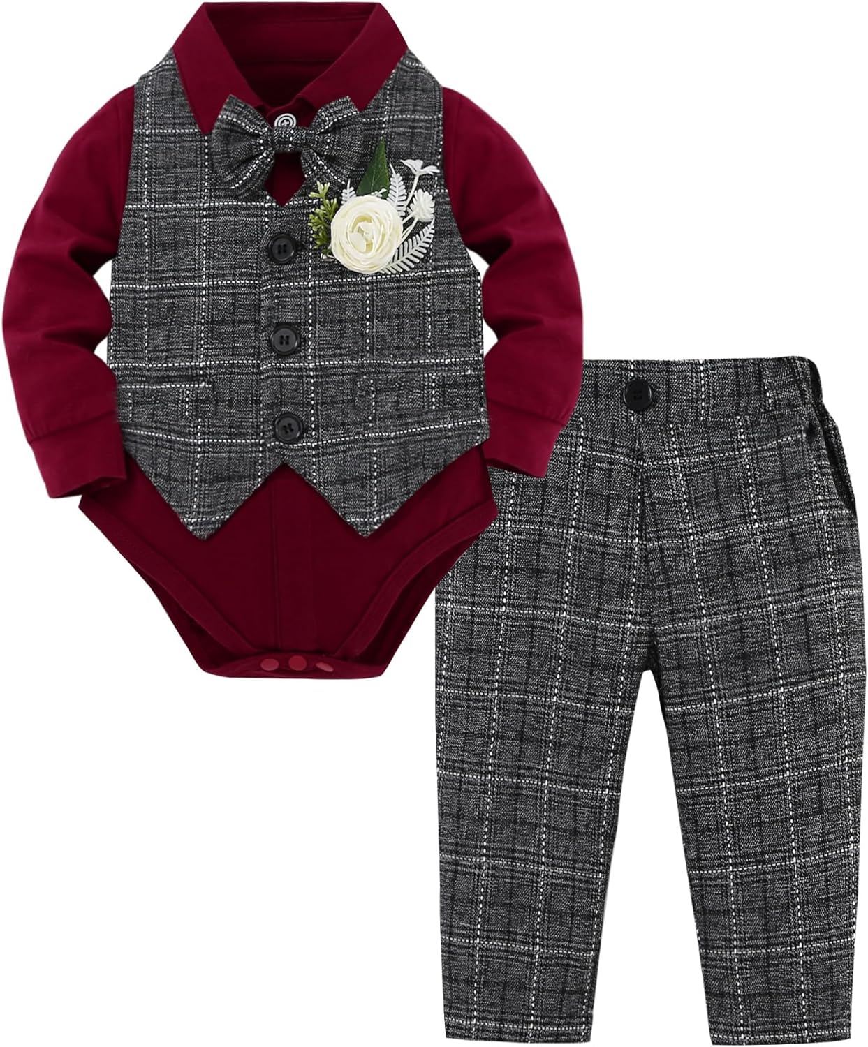 YUEMION Baby Boy Clothes Suit Infant Gentleman Wedding Outfit Formal Dress Shirt+Vest+Tie+Corsage+Pants 5Pcs Tuxedo Set 0-18M