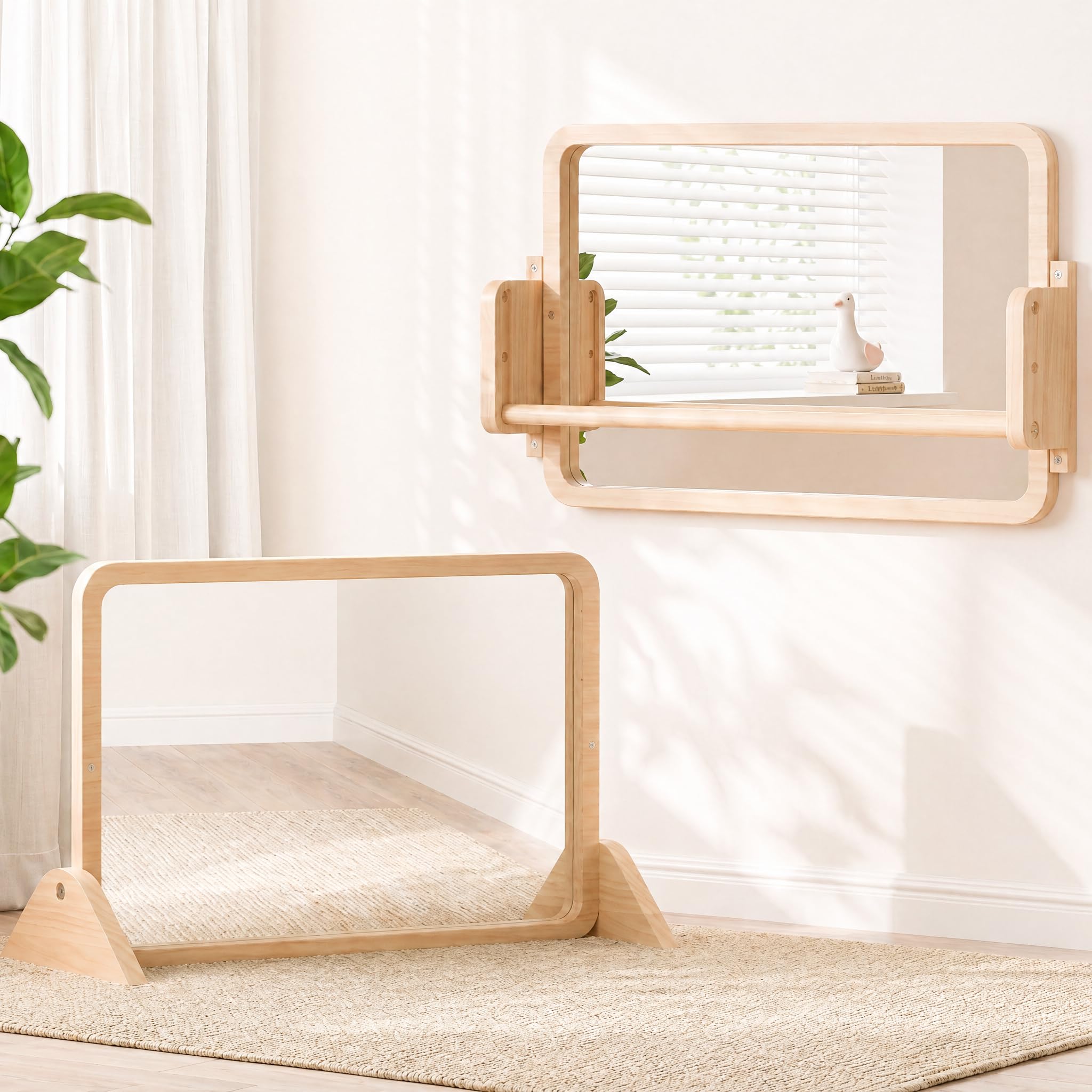 Woodtoe 3-in-1 Montessori Mirror with Bar, Adjustable Tummy Time Mirror 6M+