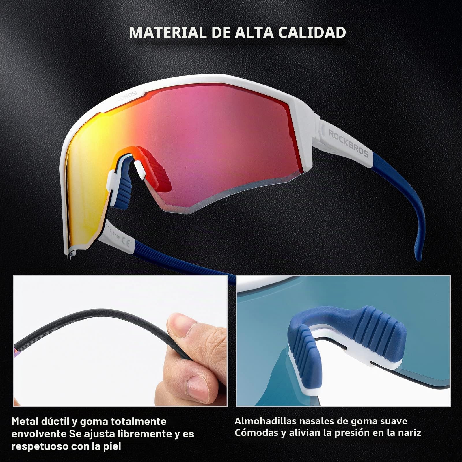 ROCKBROS Gafas de Ciclismo Polarizadas para Hombre Mujer con Montura TR90, Gafas de Sol Deportivas para MTB Bicicleta Running Pesca Deportes