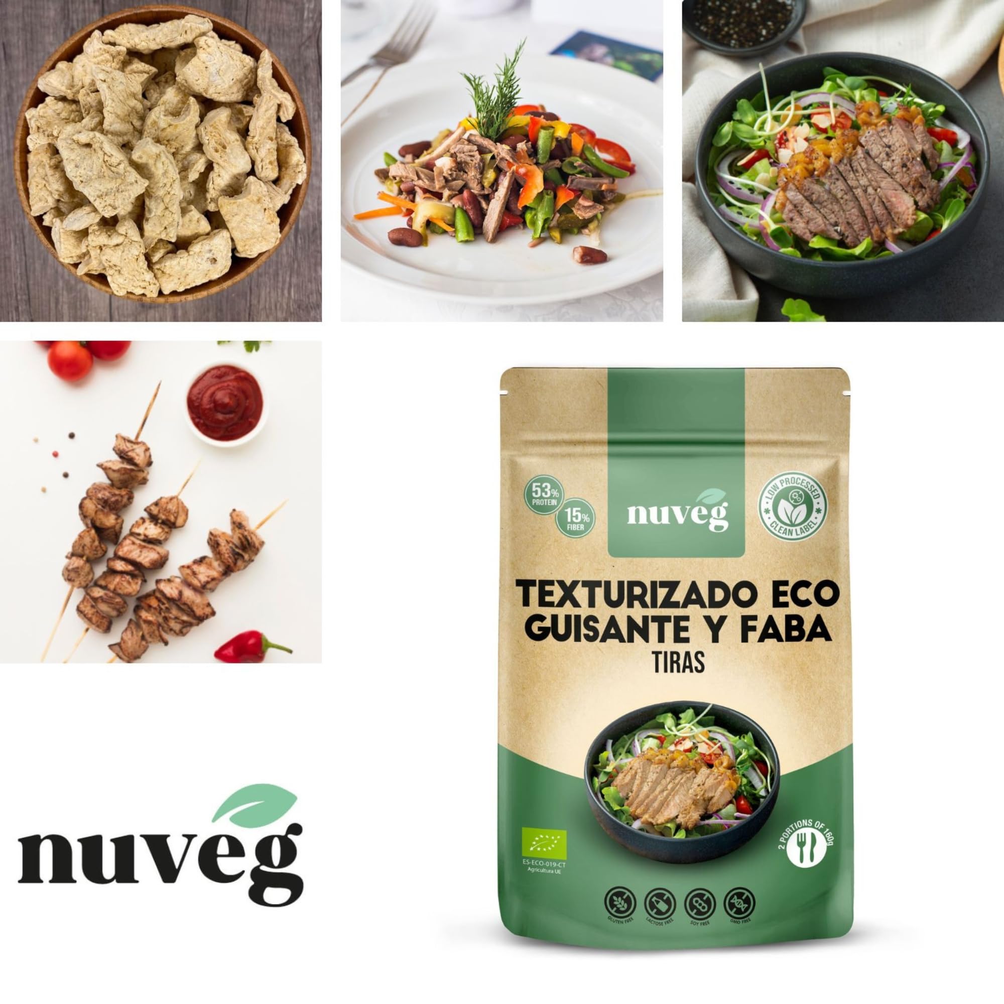 NUVEG Texturizado de Proteína Deshidratada Ecológica, Listo para Cocinar, Proteína de Guisante Vegana Sin Gluten, Comida Preparada Rica en Fibra, Vegan Protein, Pack 3, 240 g