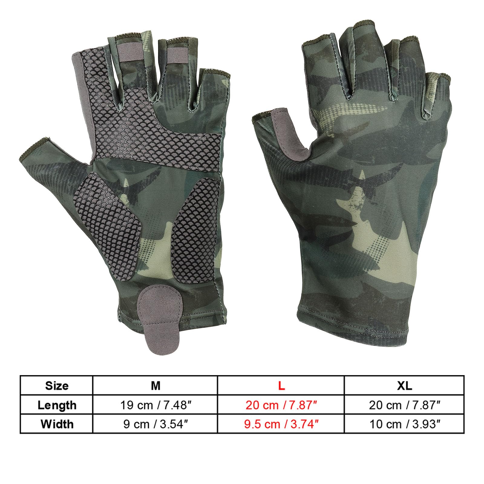 PATIKIL Fishing Gloves, 1 Pair Breathable Fingerless Sun Protection Gloves for Men Women Kayaking Rowing Cycling Hiking Green (L Size) - Image 3