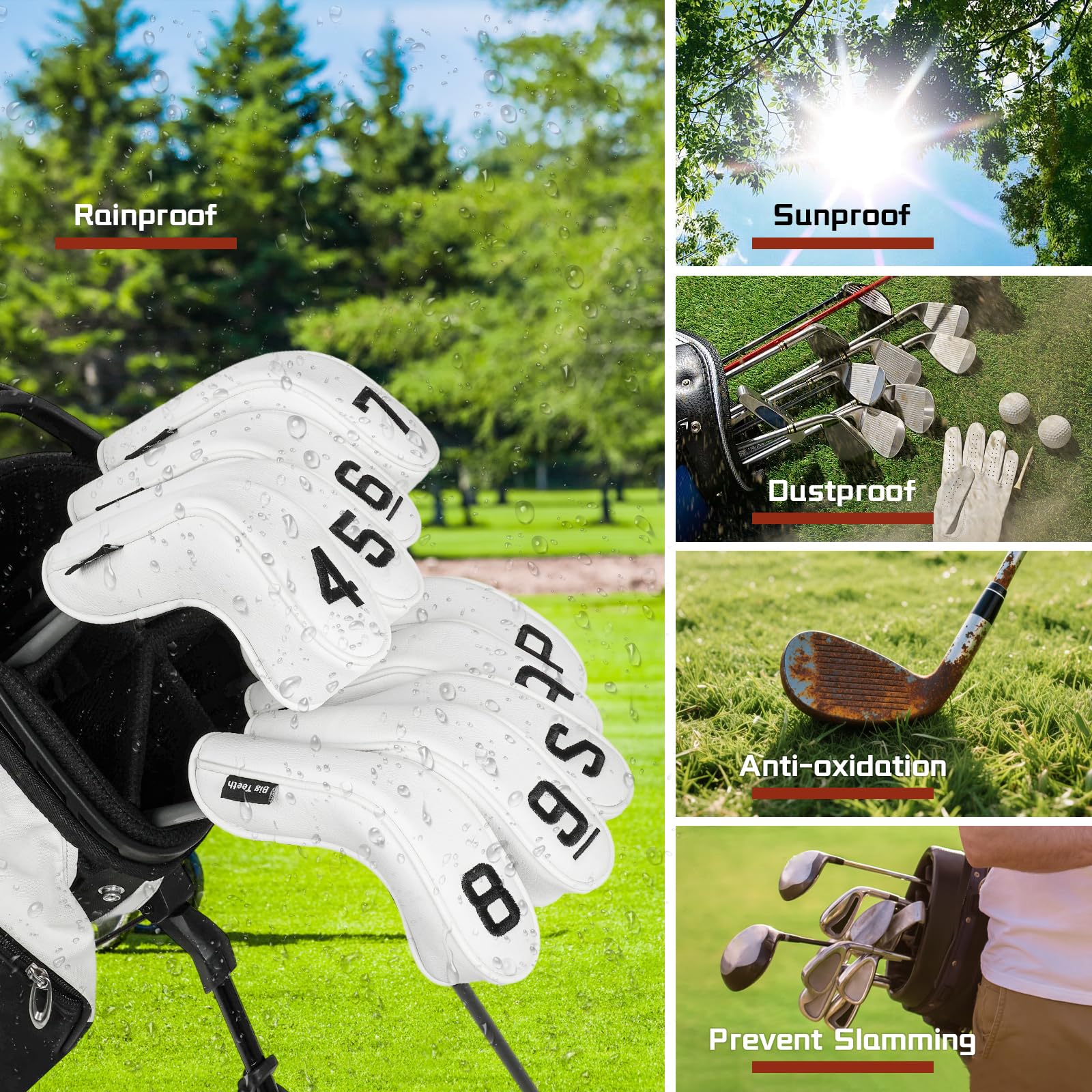 Golf Hybrid Iron Head Covers Right&Left Handed Clubs Headcovers 9Pcs (4-9,P,A,S) Long Neck fit for Cleveland Launcher Set,Cobra T-Rail,Wilson Lauch Pad Black/White PU Leather