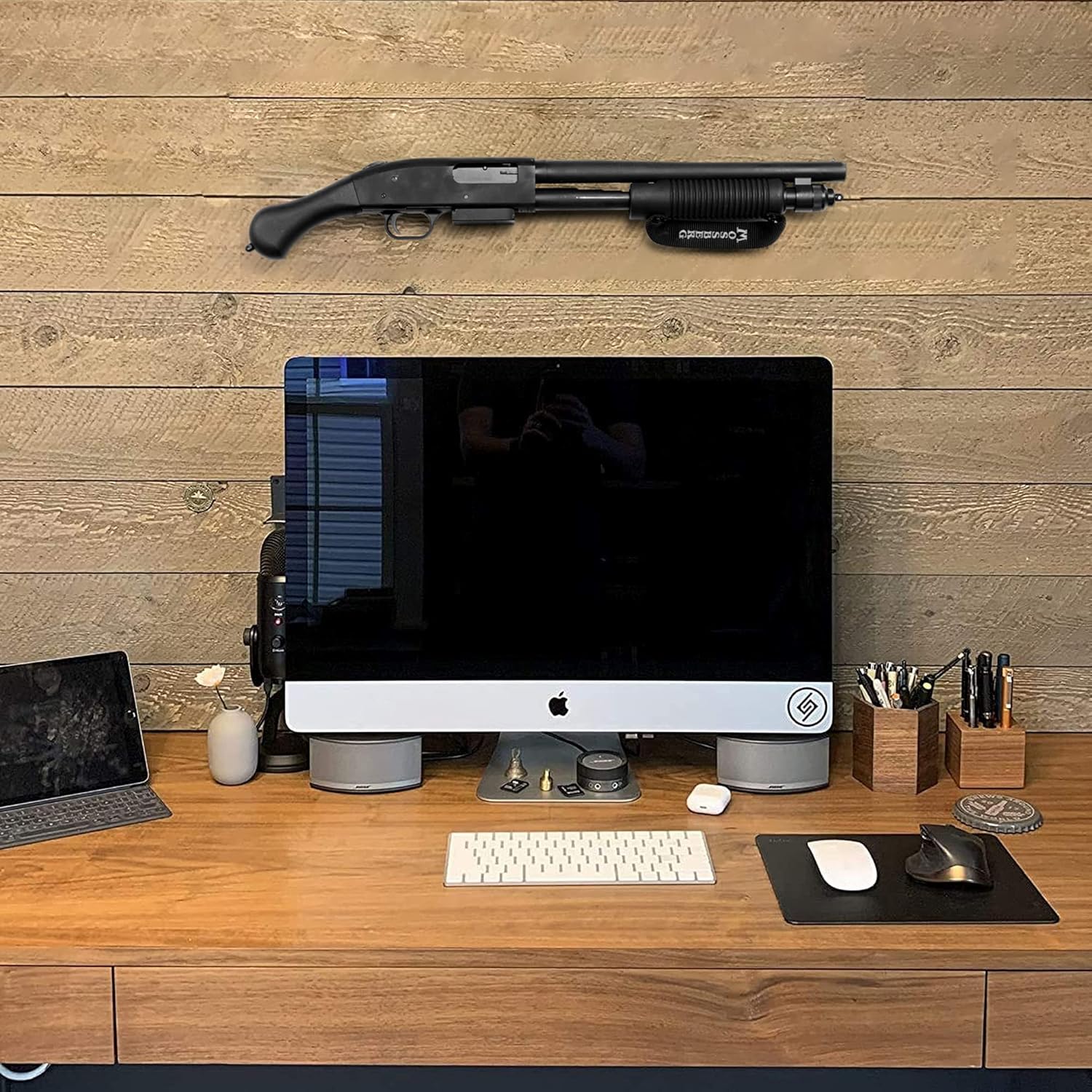 Spartan Mount Compatible with Mossberg 88, 500, 590 Shotgun Display Storage Organization System | Unique Low Profile Design | Gun Safe Wall Room Mounting Solution (12-Gauge, Barrel Points Right)