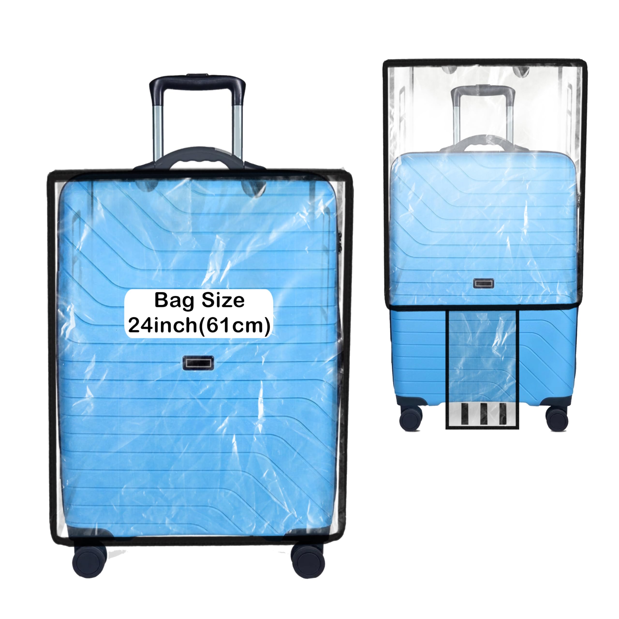 24 Inch Trolley Bag Cover/Suitcase Bag Cover/Waterproof Dustproof Luggage Cover/Zippered Clear PVC Suitcase Covers Case for Wheeled Luggage Trolley Protective Covers(58 x 29 x 41 Cm)
