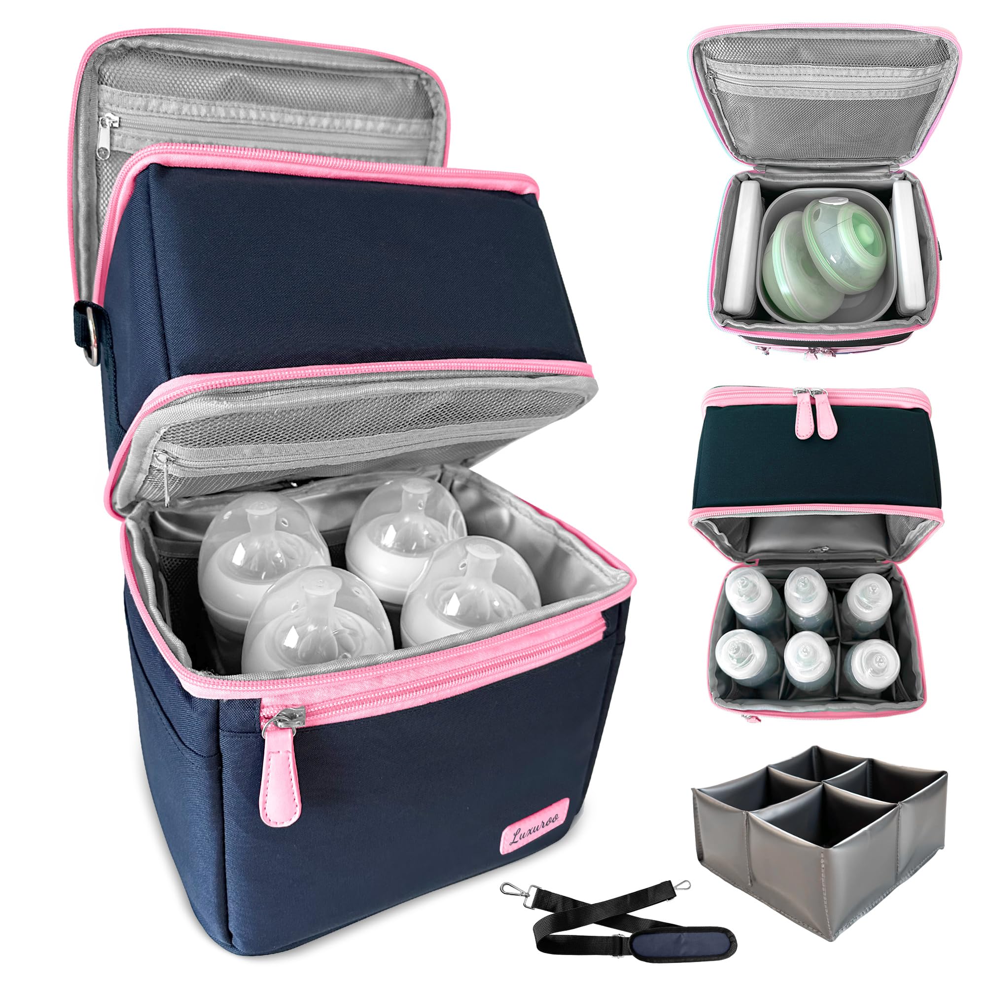 LUXUROO Cool Insulated Breast Milk Cooler Bag with Dual Sections, Non-Toxic, Perfect for Day Care Bottles and Pumping Working Traveling Moms to Keep
