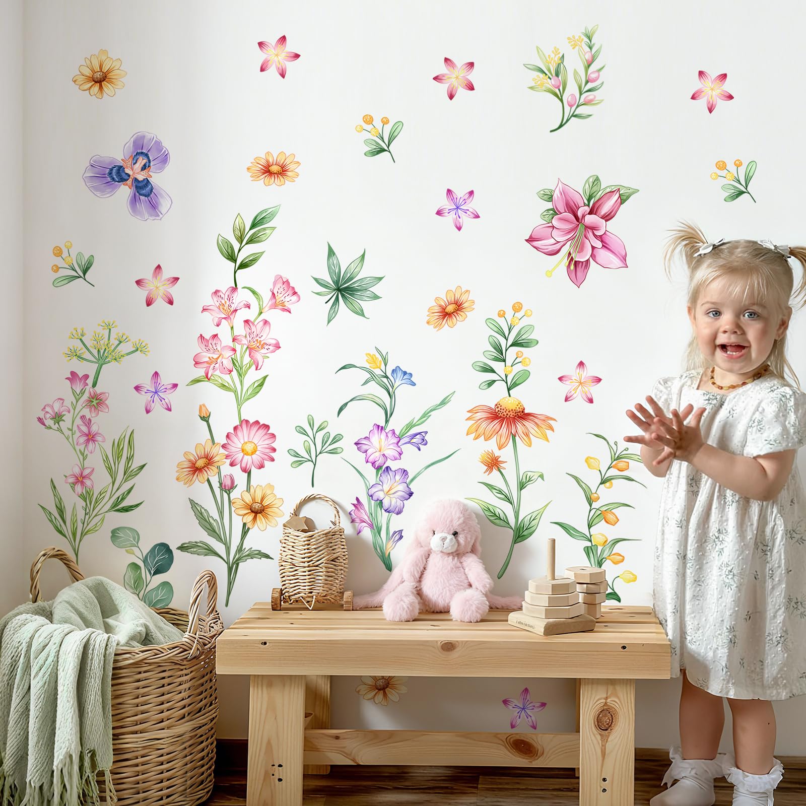 Tanlaby Retro Colorful Wildflower Wall Stickers - Image 3