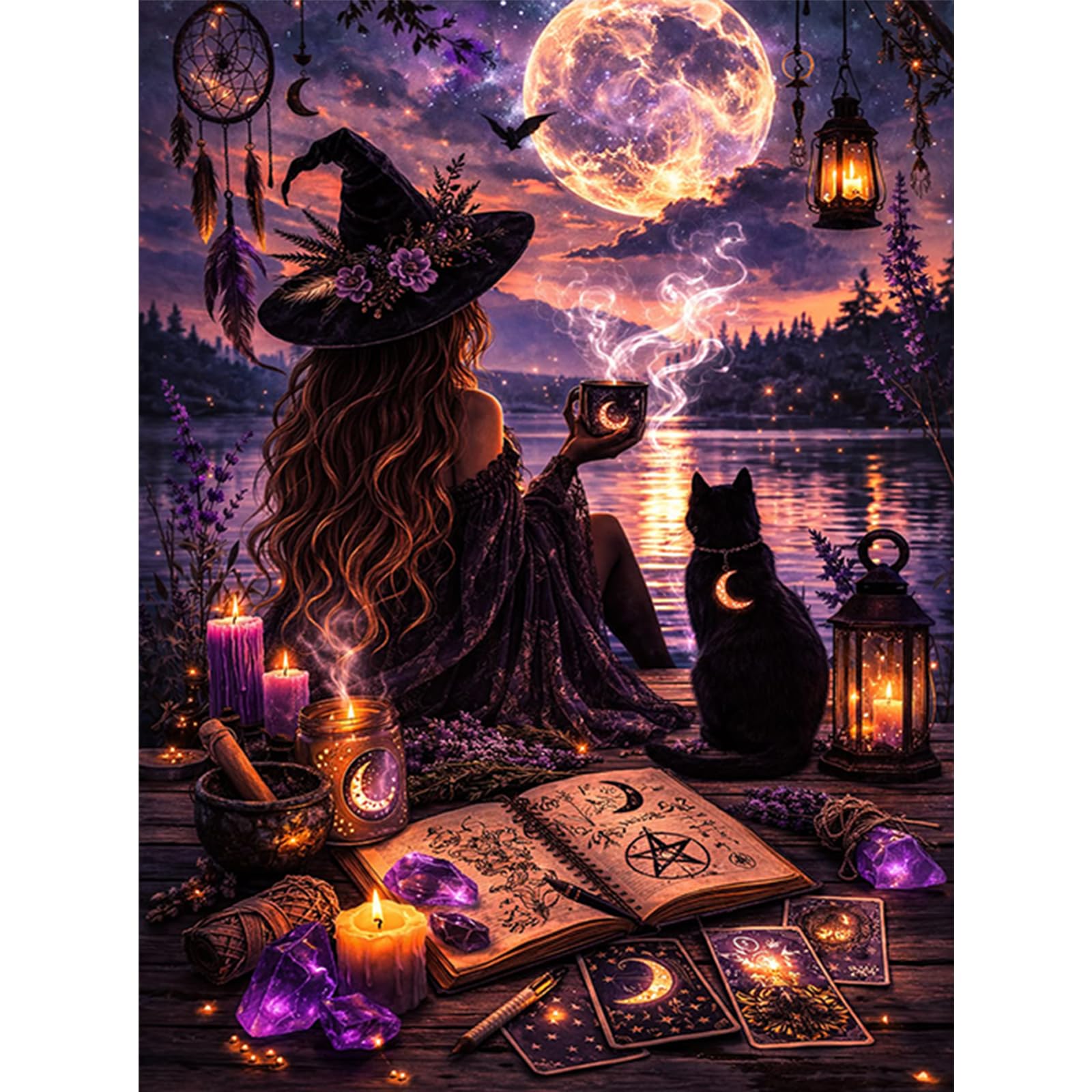 RICUVED Witch Diamond Art Kits,5D Fantasy Diamond Painting Kits for Adults,Full Drill Diamond Painting Kits for Beginners Crystal Picture Art for Home Decor 11.8x15.7 Inch