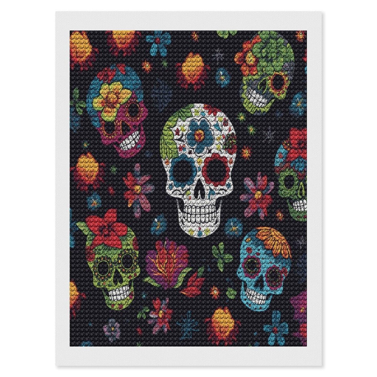JTREHY Flower Cactus Sugar Skull Diamond Art Kits Personalized DIY Round Diamond Painting Kits for Beginner Full Drill Diamonds Dots Paintings for Adults Gem Art Crafts Home Decor