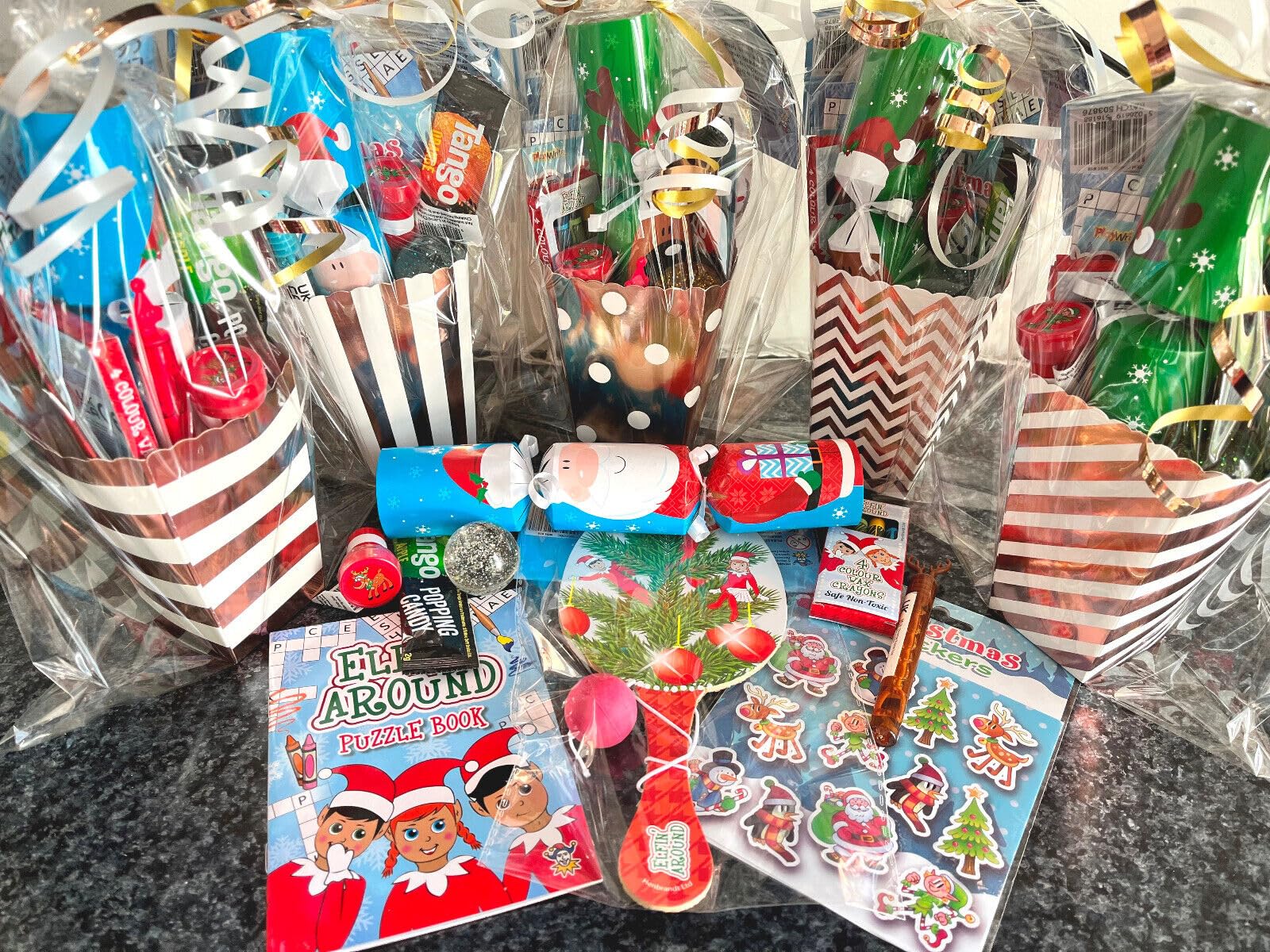 Children's Unisex Filled Christmas Eve Box, £5.99 Each, Stocking Filler, Pre Filled Christmas Party Boxes, Kids Xmas Craft Activity