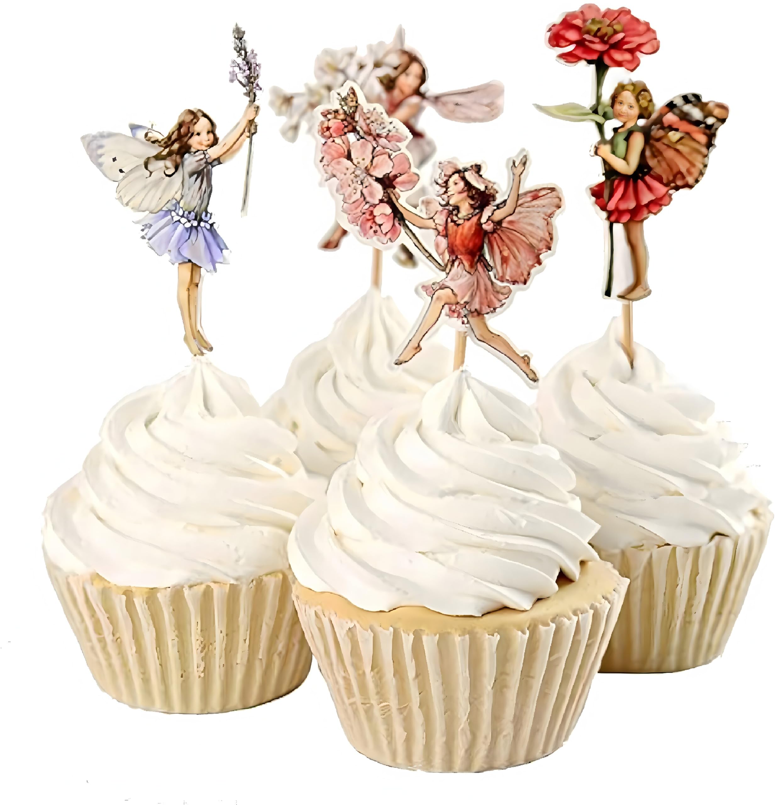 Set of 24 Pieces Fairy Flower Theme Party Decoration Cupcake Topper Kids Birthday Party