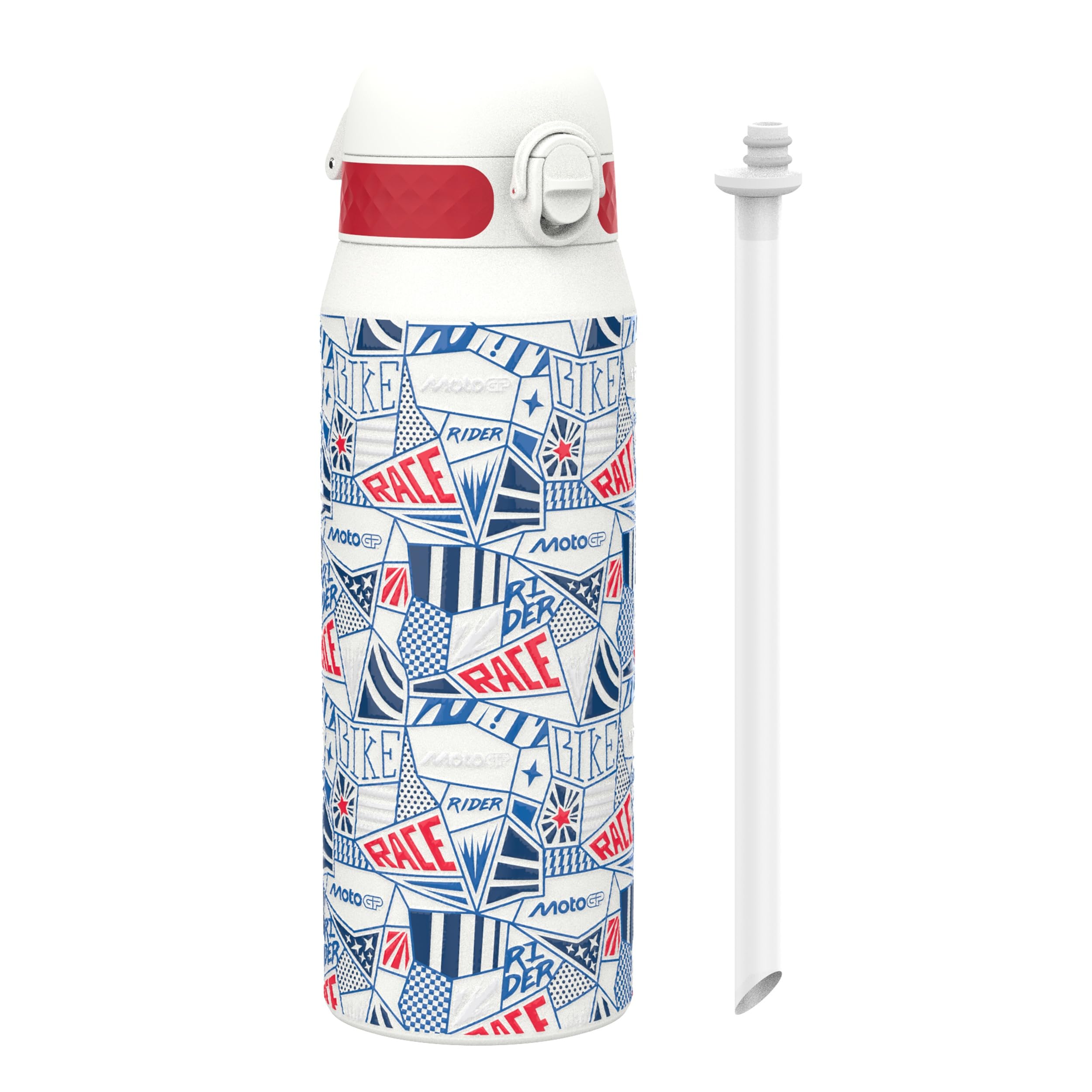 MotoGP Racing Street Sports Thermal Water Bottle with Removable Straw, 750ml/24oz, Leak Proof Insulated Drinking Bottle, Easy to Open, Secure Lock, Dishwasher Safe, Flip Cover, Metal Bottle
