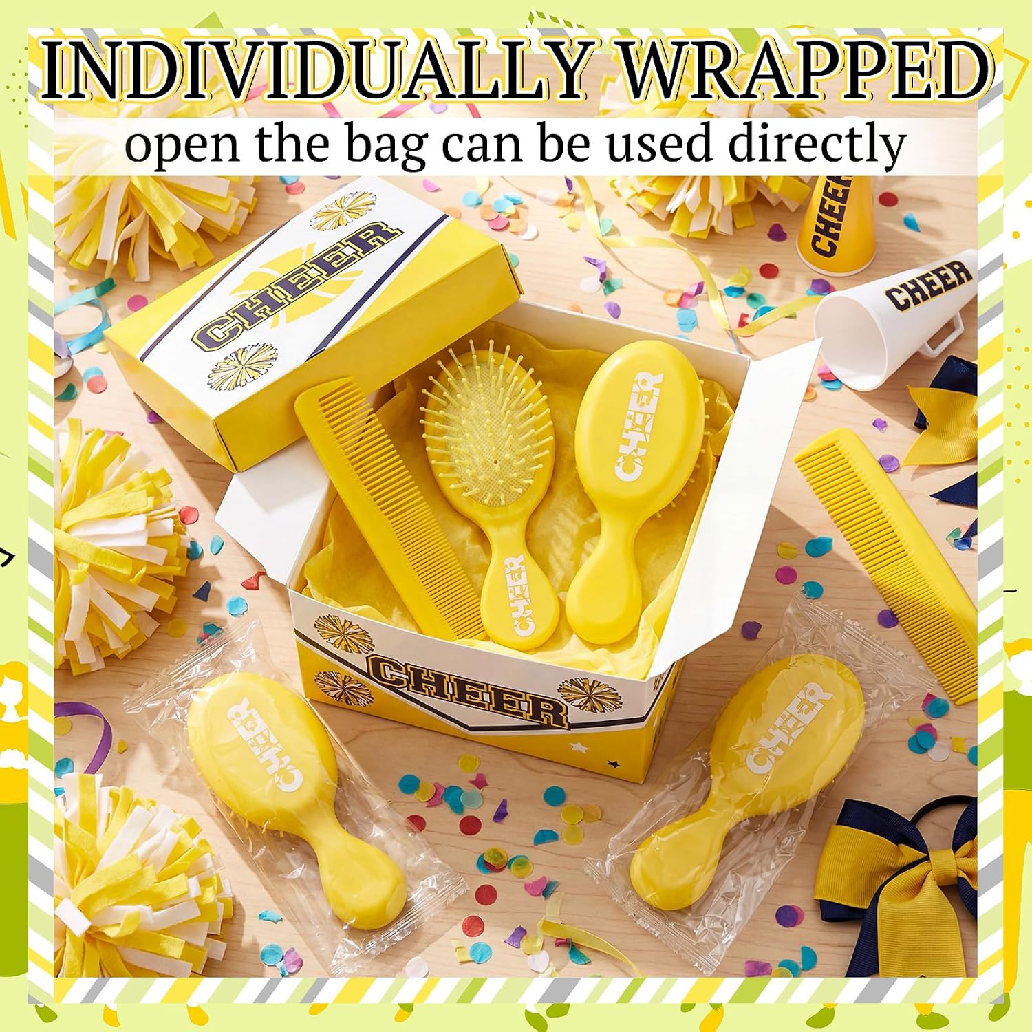 Silifine 24 Pcs Cheer Gifts Bulk, Hair Brush Comb Set for Women, Yellow image 4