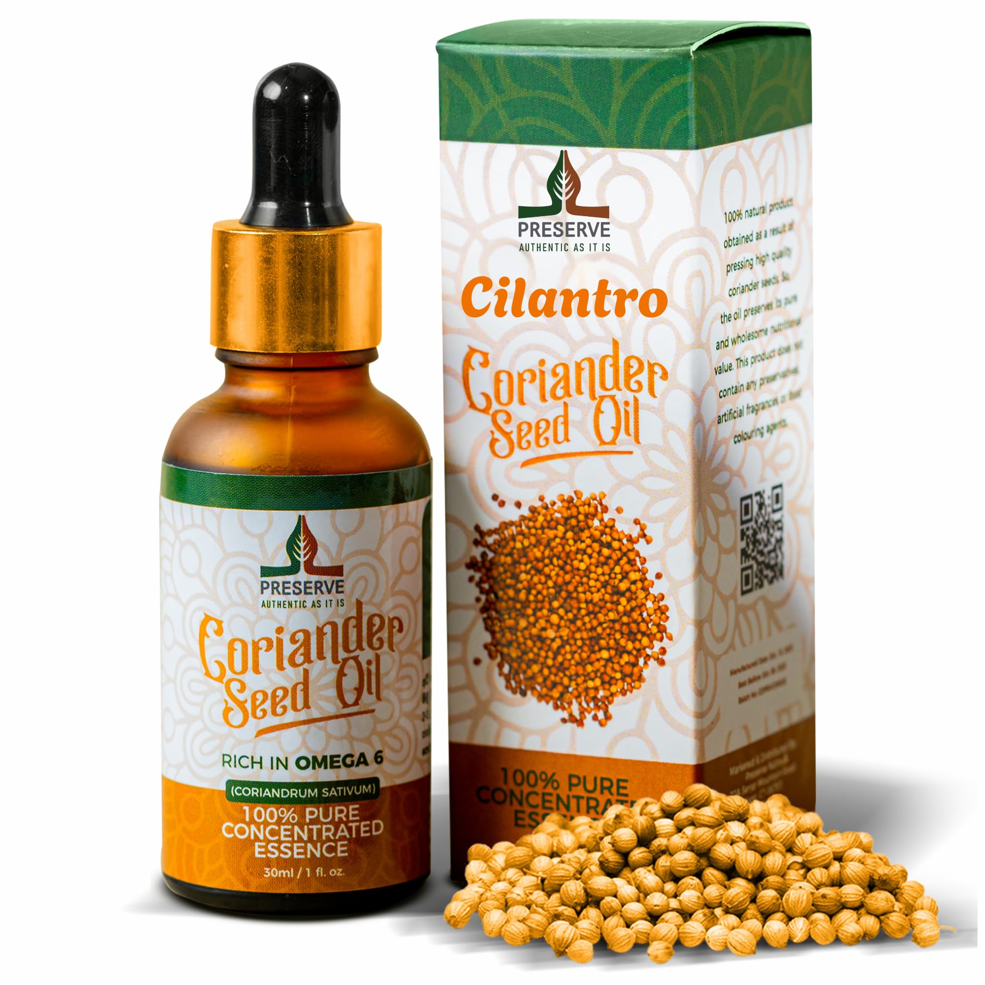 Pure Coriander Seed Oil, Cilantro 100% Pure Natural Cold-Pressed Essence Oil, Vegan Plant-Based Omega-6 Fatty Acids, Glass Bottle, 30ml (1oz)