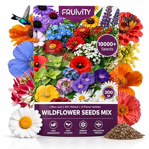 Wildflower Seeds Bulk 10000+, 1.06oz Butterfly Hummingbird Mix, 21 Variety Perennial Annual Mix, Heirloom Flower Seeds for Planting Outdoor Indoor, High Germination Rate Garden Seeds