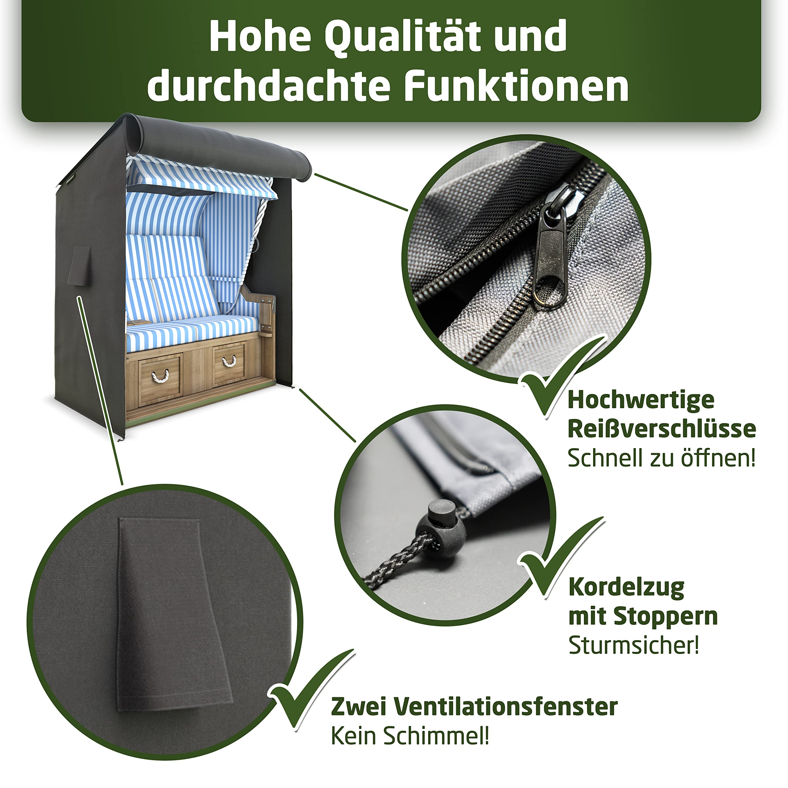 WALDNER Strandkorb Schutzhülle | Oxford 600D | Abdeckung Strandkorbhülle Abdeckhaube Abdeckplane | wasserdicht winterfest wetterfest UV-beständig atmungsaktiv | 120 x 90 x 160 B/T/H | grau anthrazit
