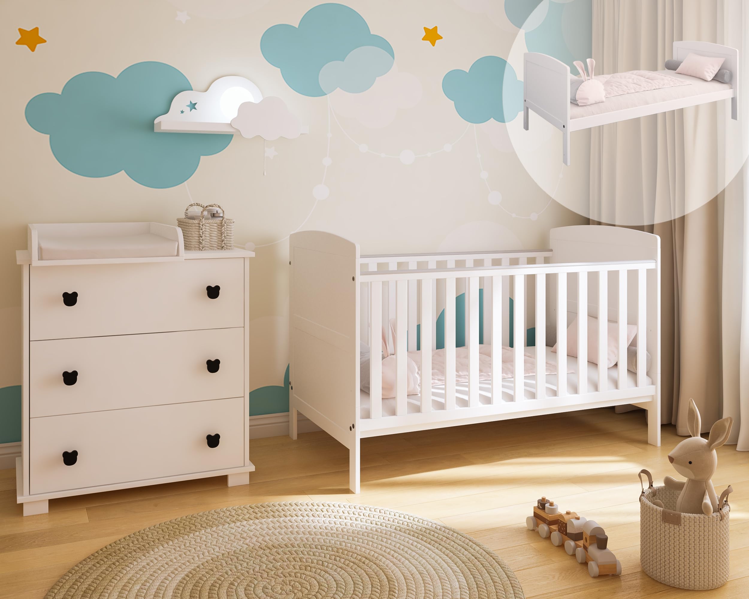 zee Cuna Bebé Blanca 140x70 Philip 3 en 1 Convertible Junior