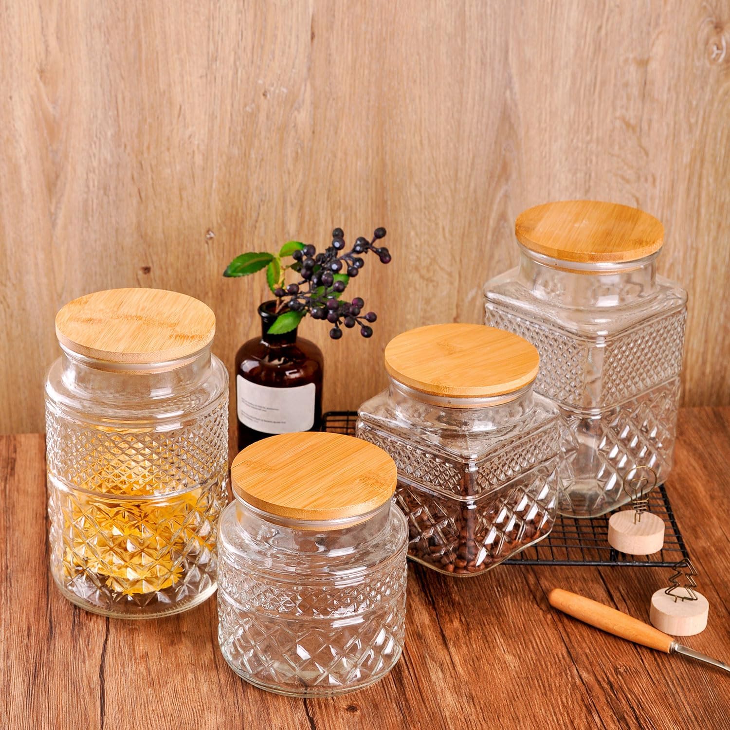 WHJY Glass Storage Container with Lid, Airtight Glass Jars, Farmhouse Tea Canister, Dog Treat Jar for Pet, Glass Candy Cookies Coffee Canister Jar Bath Salt Container - Square 67 oz - Image 7