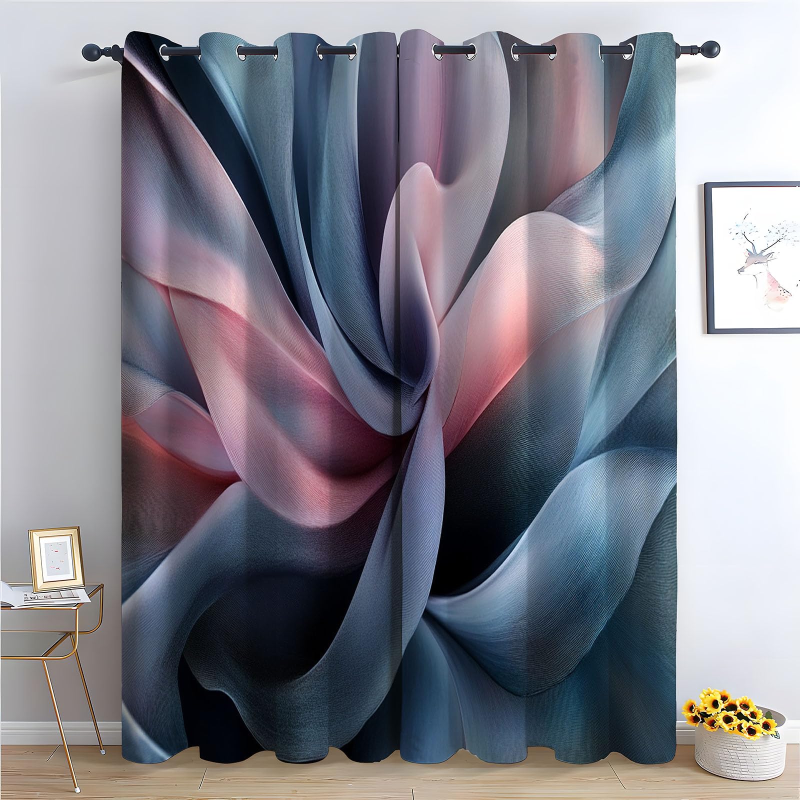 WIKEO Floral Curtains Abstract Vintage Floral - Botanical Pencil Pleated Drapes - for Bedroom Drop Eyelet Curtain, Thermal Insulated Blackout 2 Panels-52 W x 96" L (Pack of 2)